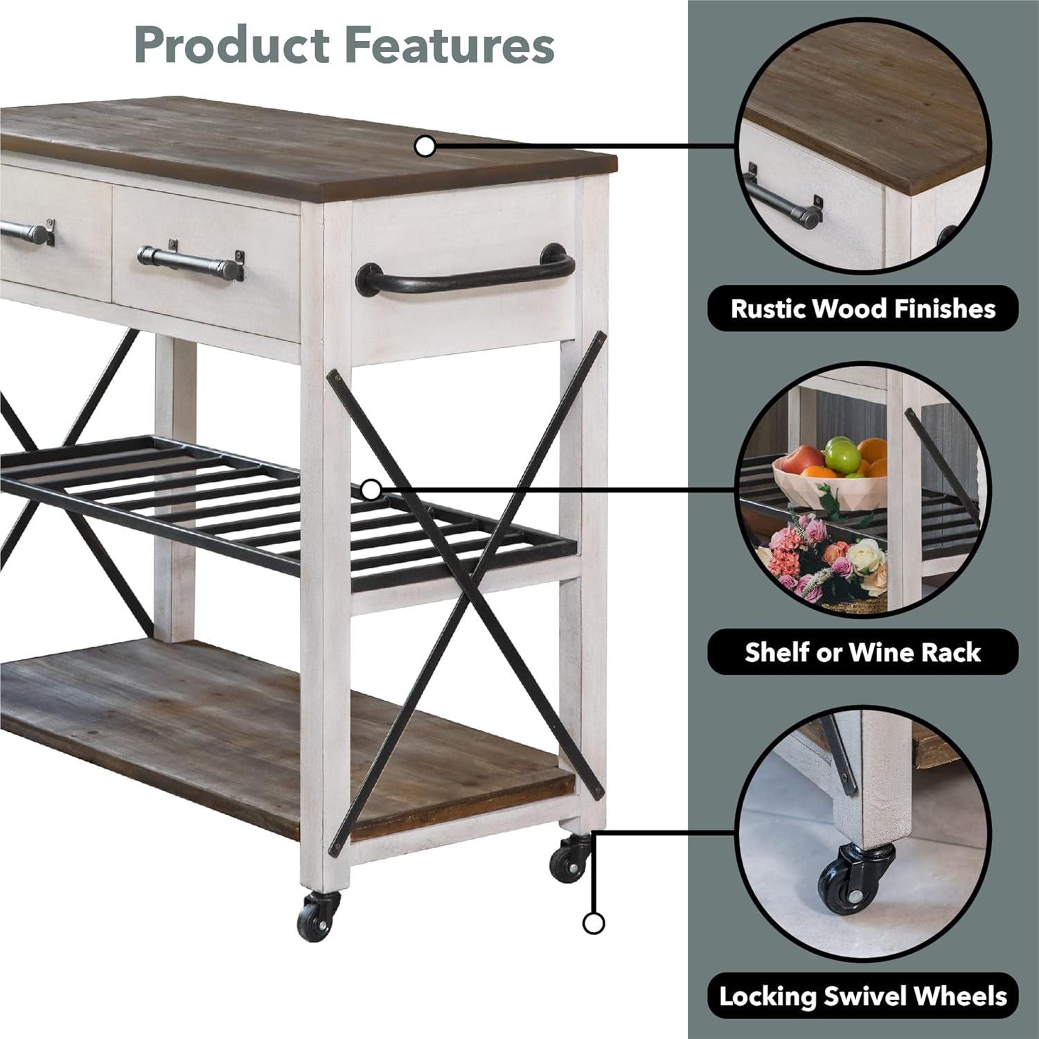 FirsTime & Co. Off-White And Brown Aurora Kitchen Cart, Farmhouse, Wood, 31.5 x 16 x 31.5 in