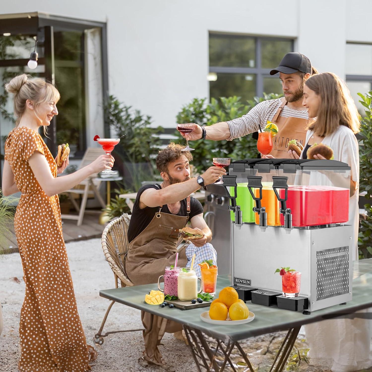 ROVSUN 7.8 Gal/30L Refrigerated Beverage Dispenser Commercial, 10L X 3 Tanks Juice Cold Drink Dispenser Stainless Steel with Thermostat Controller for Home Restaurant Bar Party 110V/60HZ