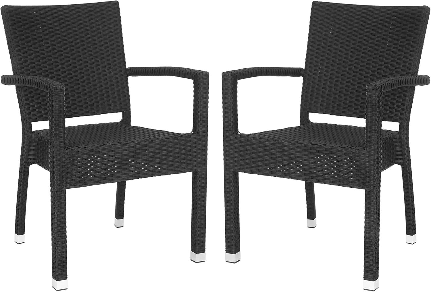 Kelda Stackable Arm Chair Indoor/Outdoor (Set Of 2) - PAT4004 - Black - Safavieh