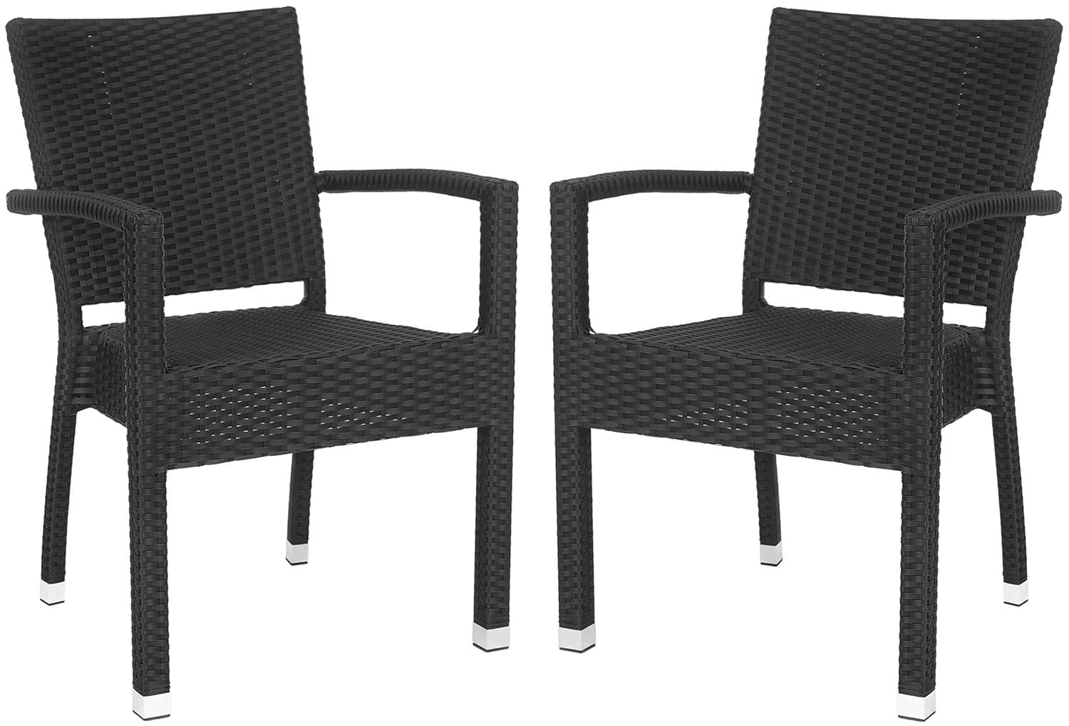 Kelda Stackable Arm Chair Indoor/Outdoor (Set Of 2) - PAT4004 - Black - Safavieh