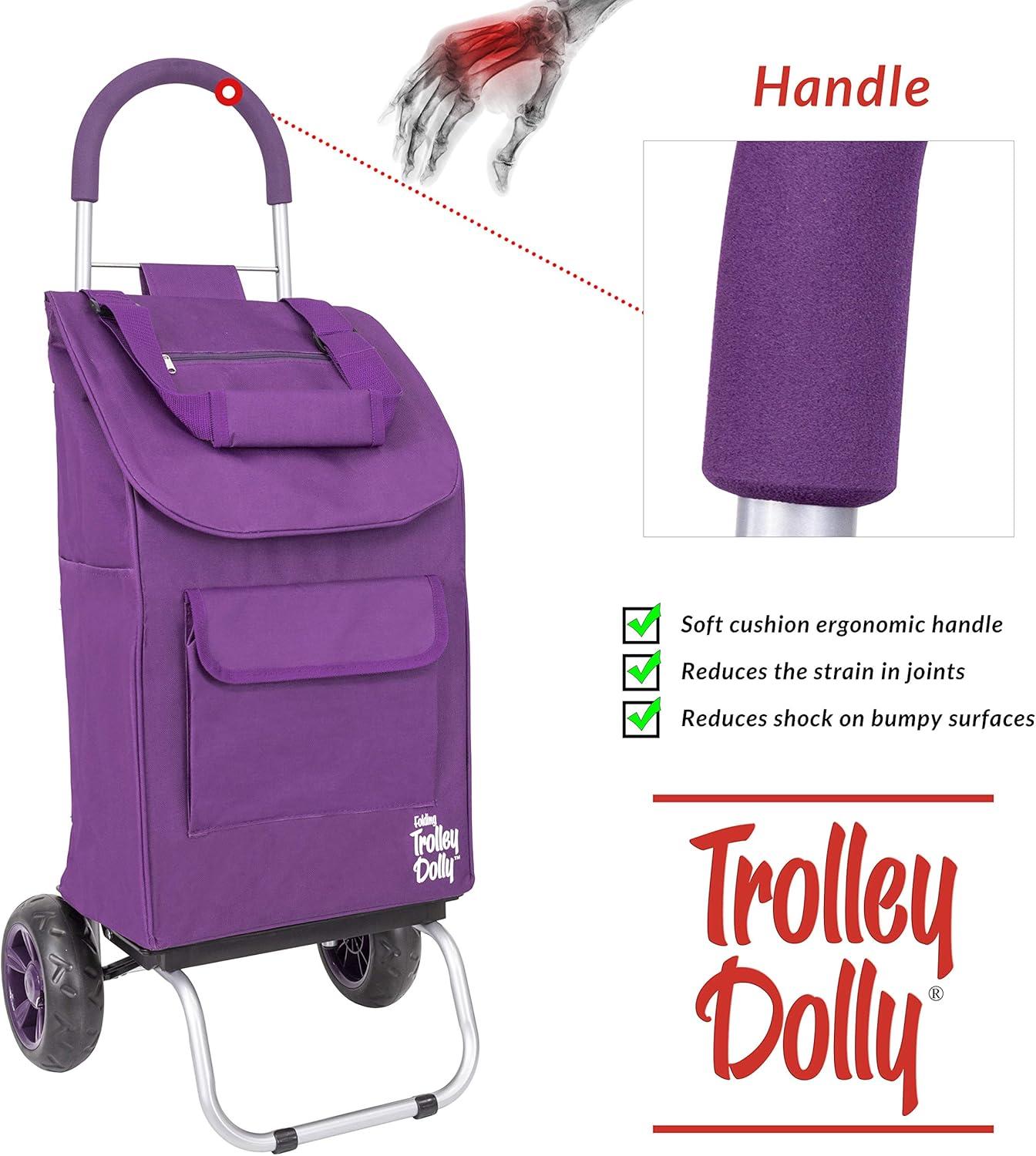 dbest products Trolley Dolly Foldable Shopping Cart for Groceries with Wheels Removable Bag Rolling Personal Handtruck - Purple