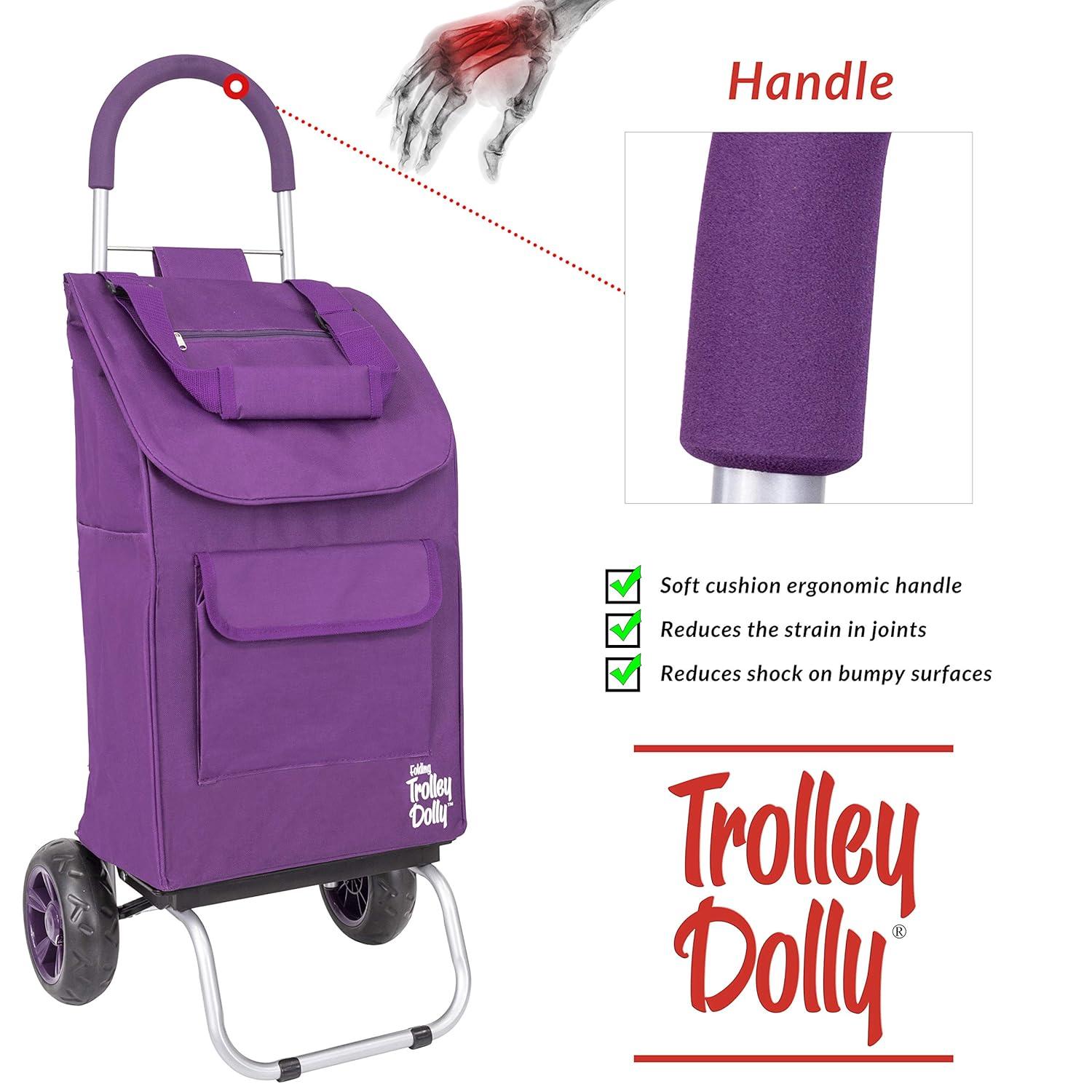 dbest products Trolley Dolly Foldable Shopping Cart for Groceries with Wheels Removable Bag Rolling Personal Handtruck - Purple