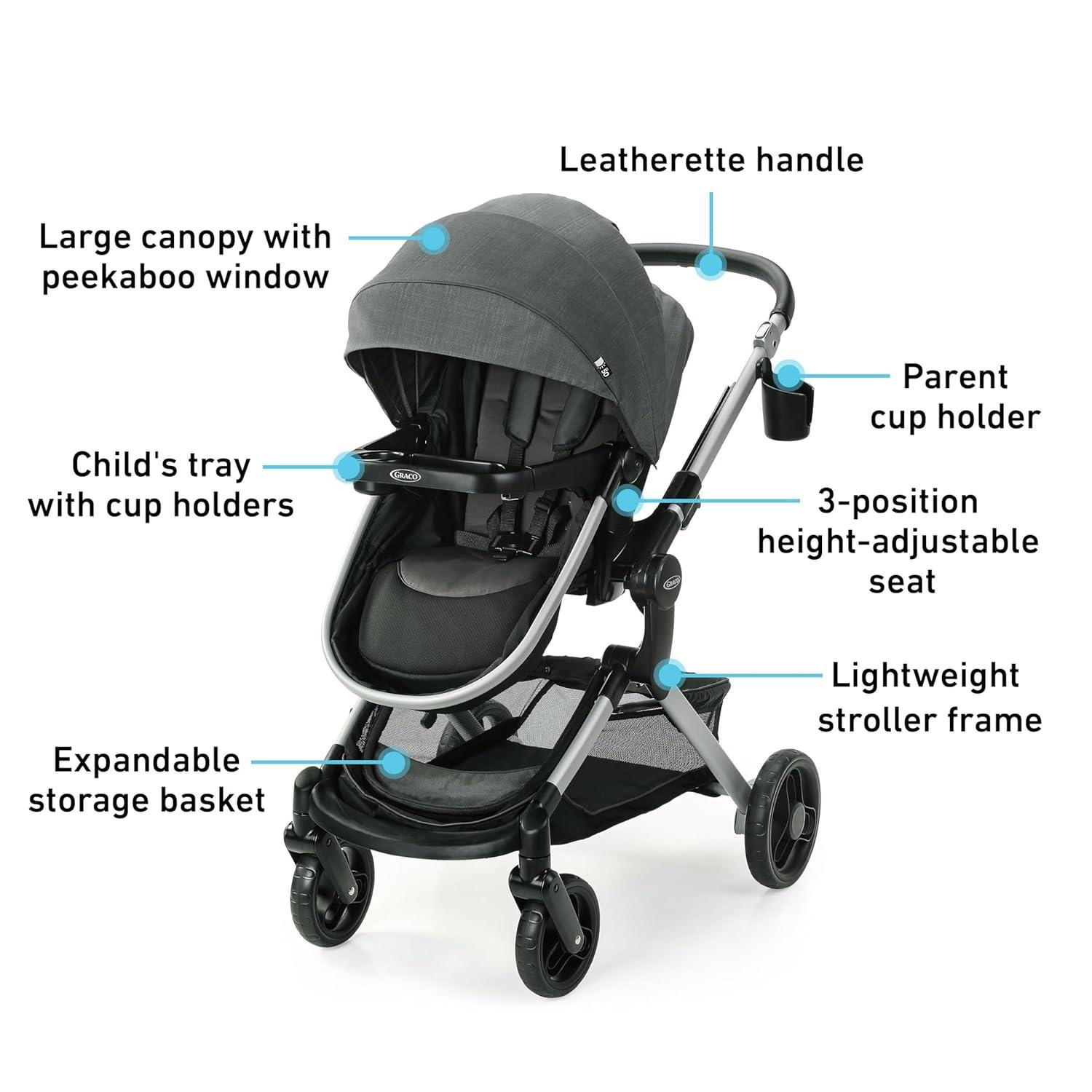 Gray and Black Aluminum 3-in-1 Bassinet Stroller Travel System