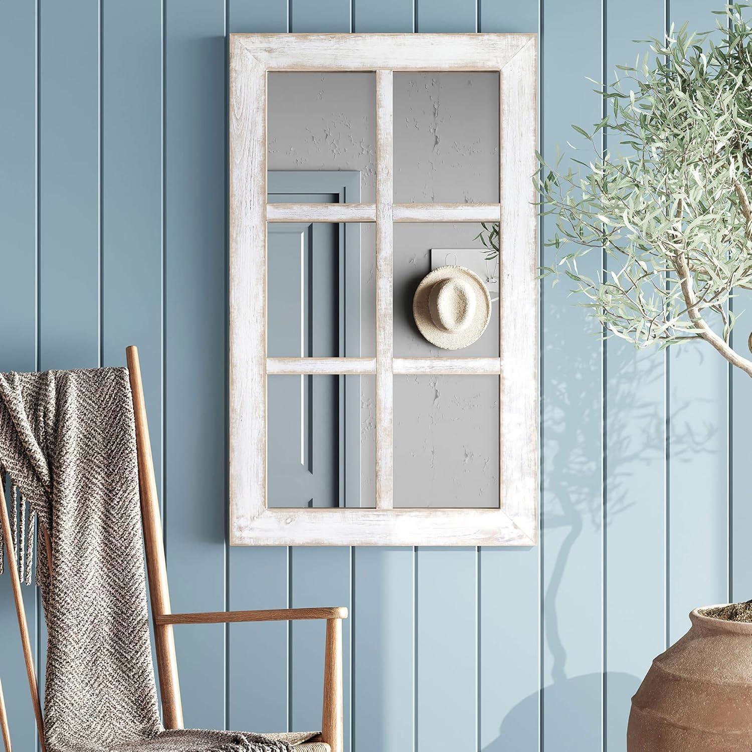 Barnyard Designs 24x40 Windowpane Wood Farmhouse Wall Mirror, Wooden Large Rustic Wall Mirror, Bedroom Mirrors for Wall Decor, Decorative Wood Wall Mirror Living Room or Entryway Mirror Frame, White