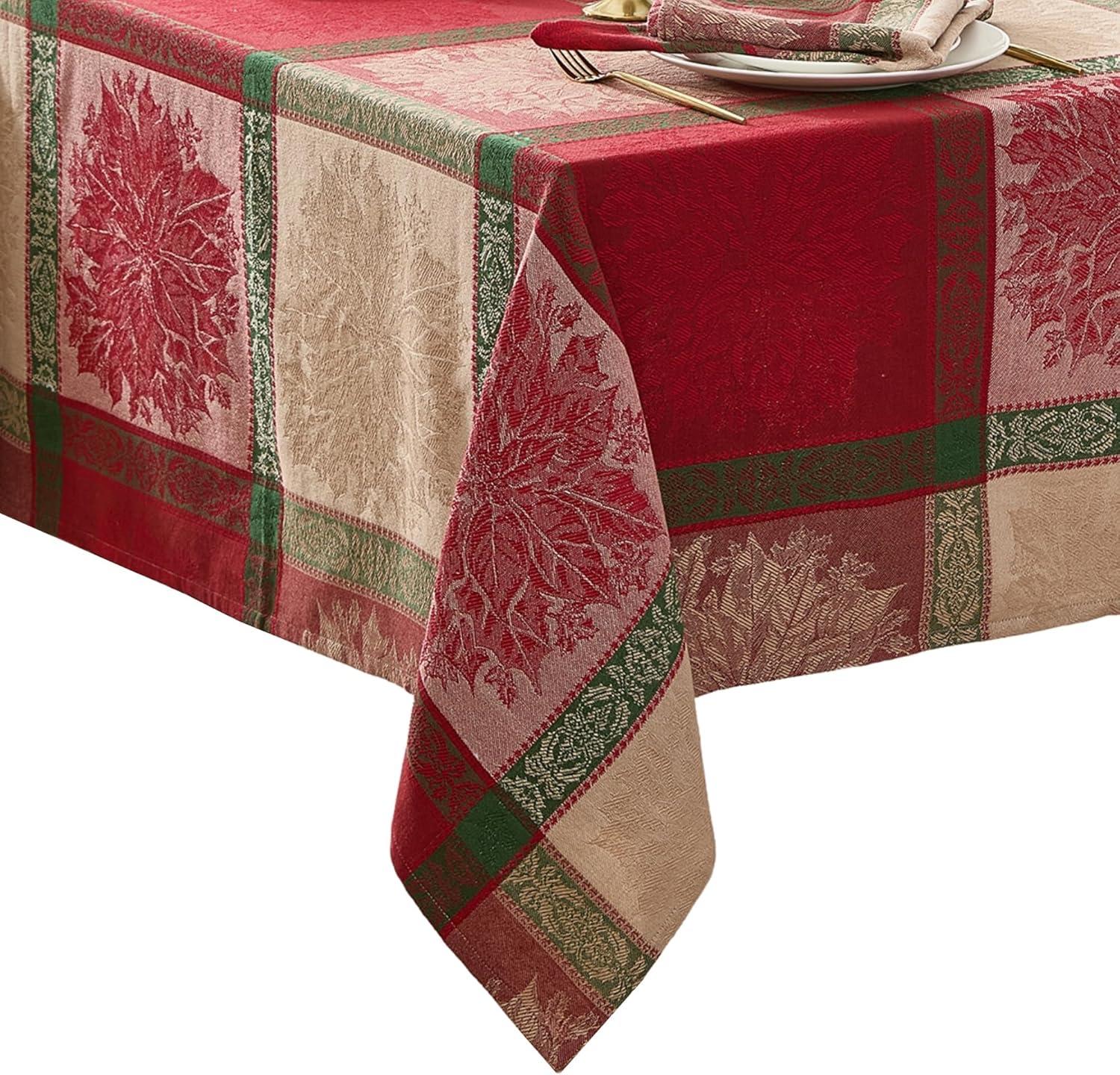 Prestige Poinsettia Jacquard  Tablecloth - Multicolor - 60x84 Rectangle - Elrene Home Fashions