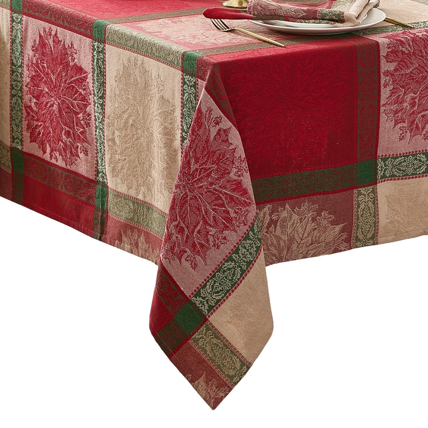 Prestige Poinsettia Jacquard  Tablecloth - Multicolor - 60x84 Rectangle - Elrene Home Fashions