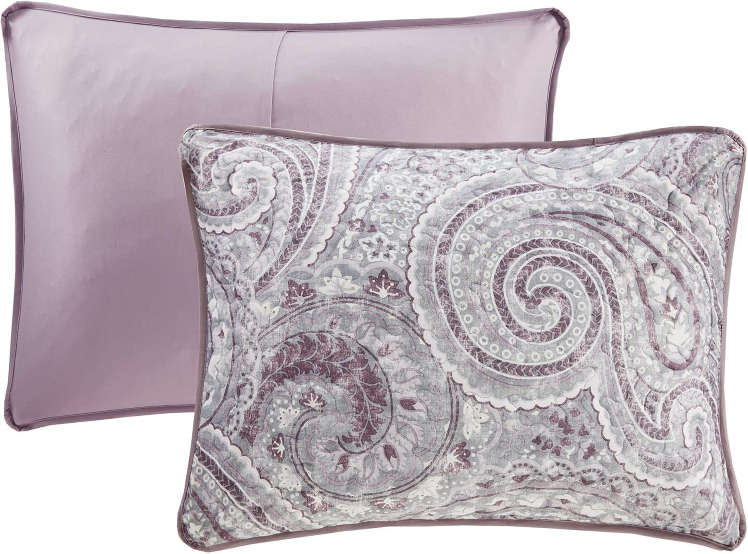 Comfort Spaces Full/Queen Size Reversible Quilt Set, 3-Piece Paisley Bedding Set for All Season, Full/Queen Lightweight Summer Comforter Set, Purple