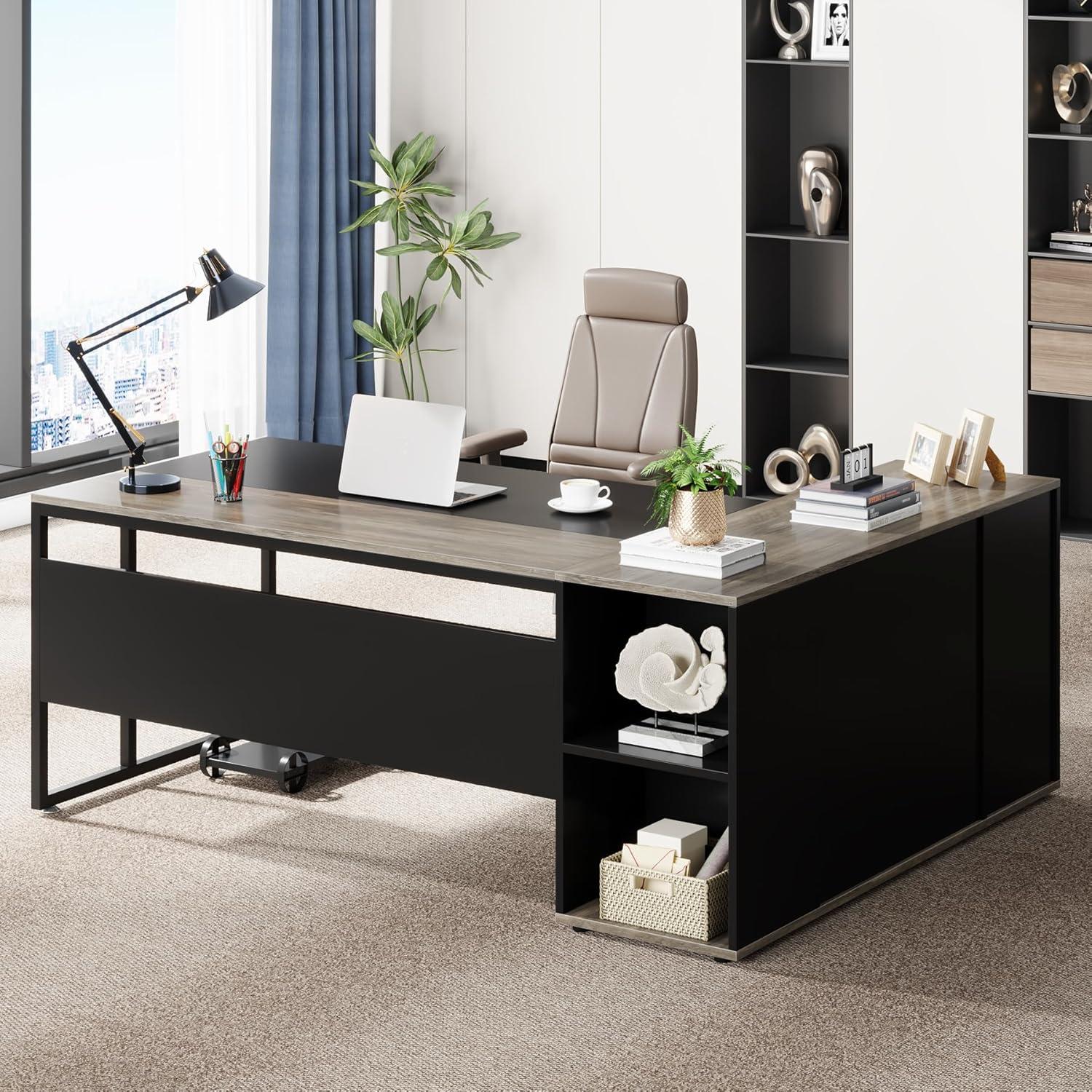 Tribesigns 71 inch Executive Desk, L Shaped Desk with Cabinet Storage, Executive Office Desk with Shelves