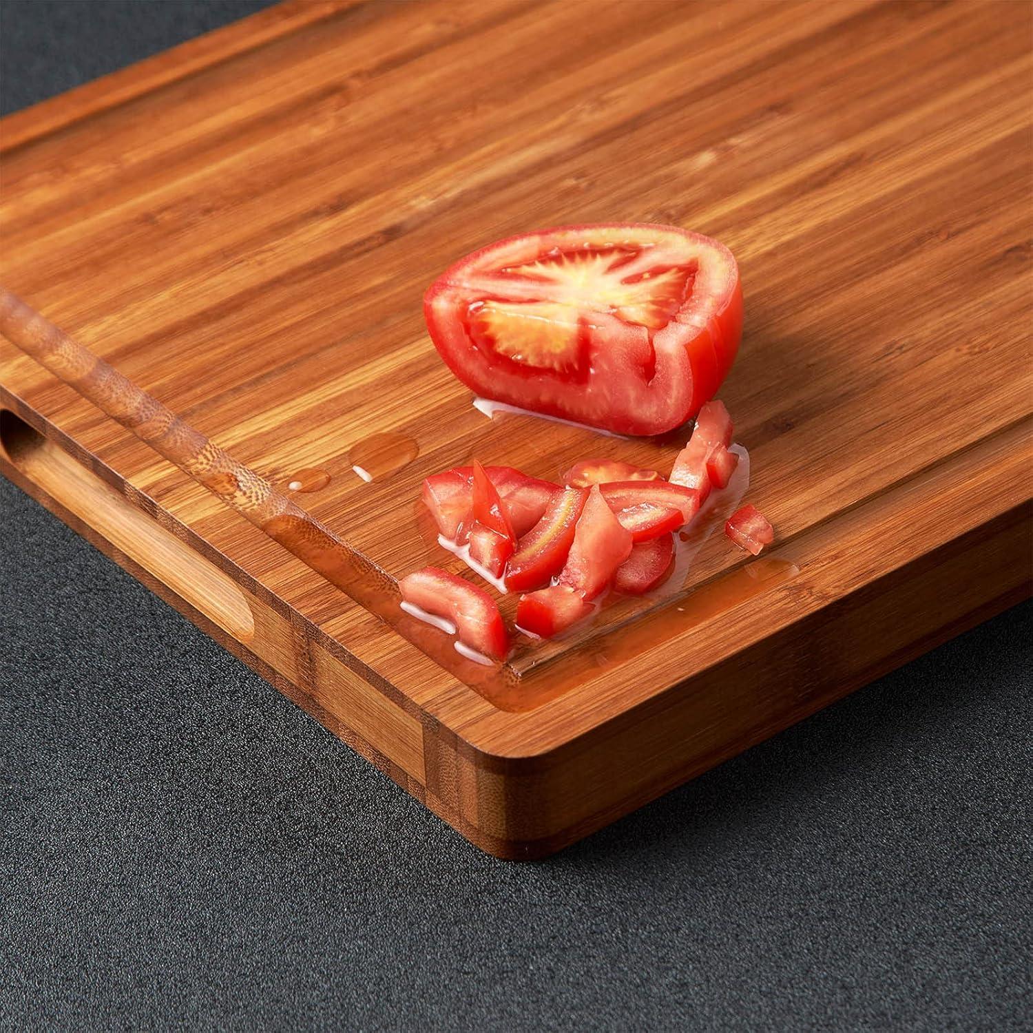 Extra Large Bamboo Wood Cutting Board with Juice Grooves and Handles