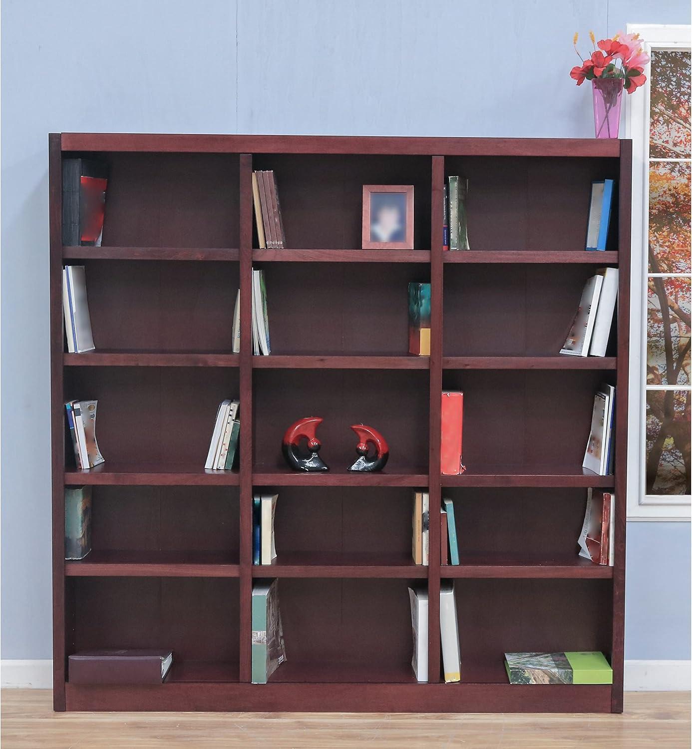 Winston Porter Flannagan Triple Wide Wood Bookcase, 15 Bookshelf, 72 inch Tall Storage and Display Bookshelf for Home Office and Living Room