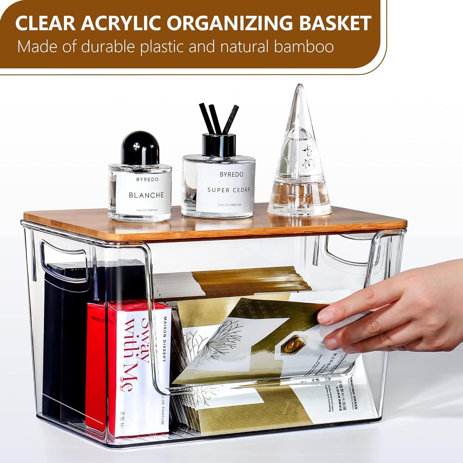 Clear Acrylic Stackable Storage Bins with Bamboo Lids