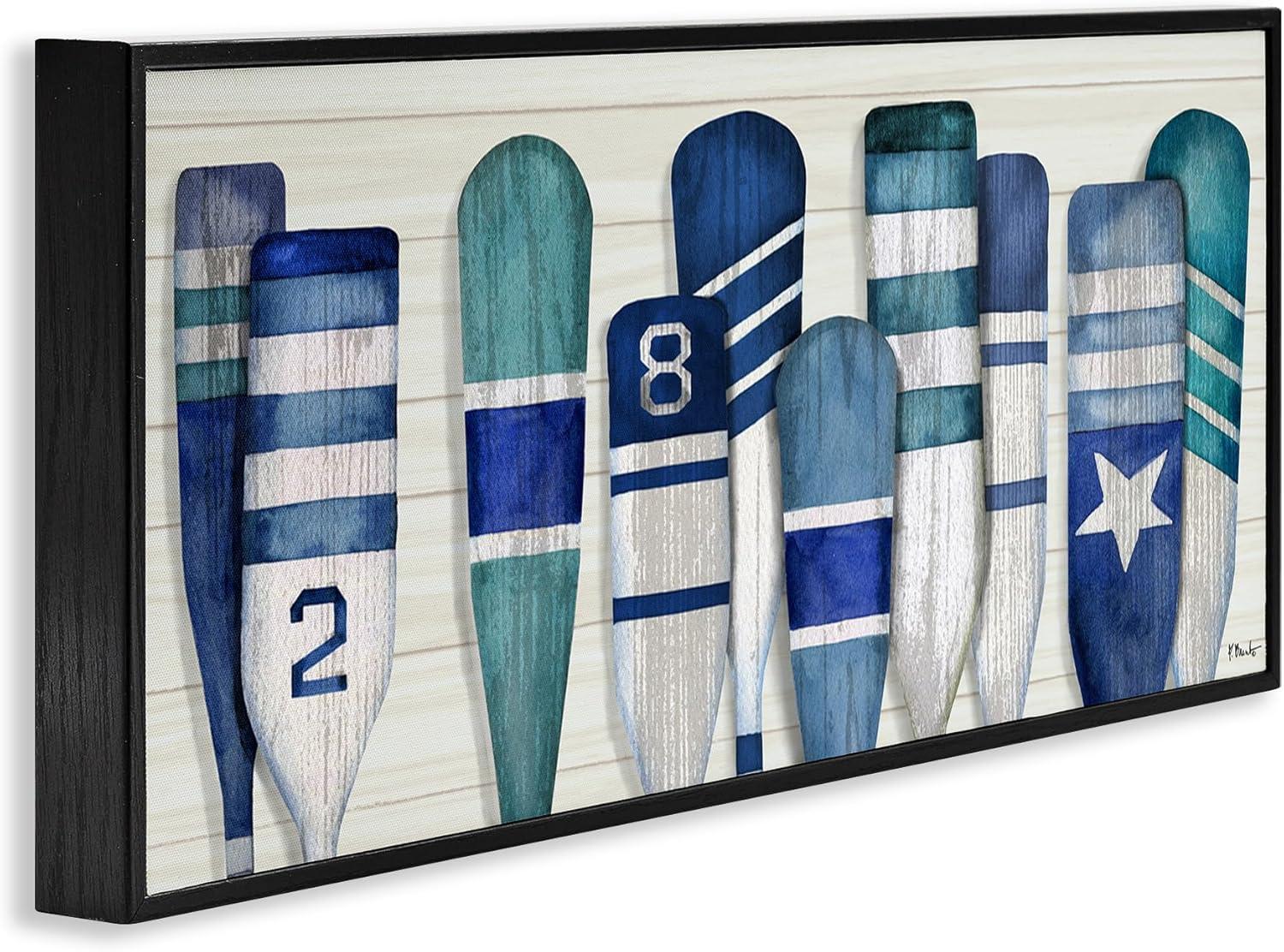 Stupell Industries Port Oars Nautical Blue Patterns Framed Giclee, 13 x 30