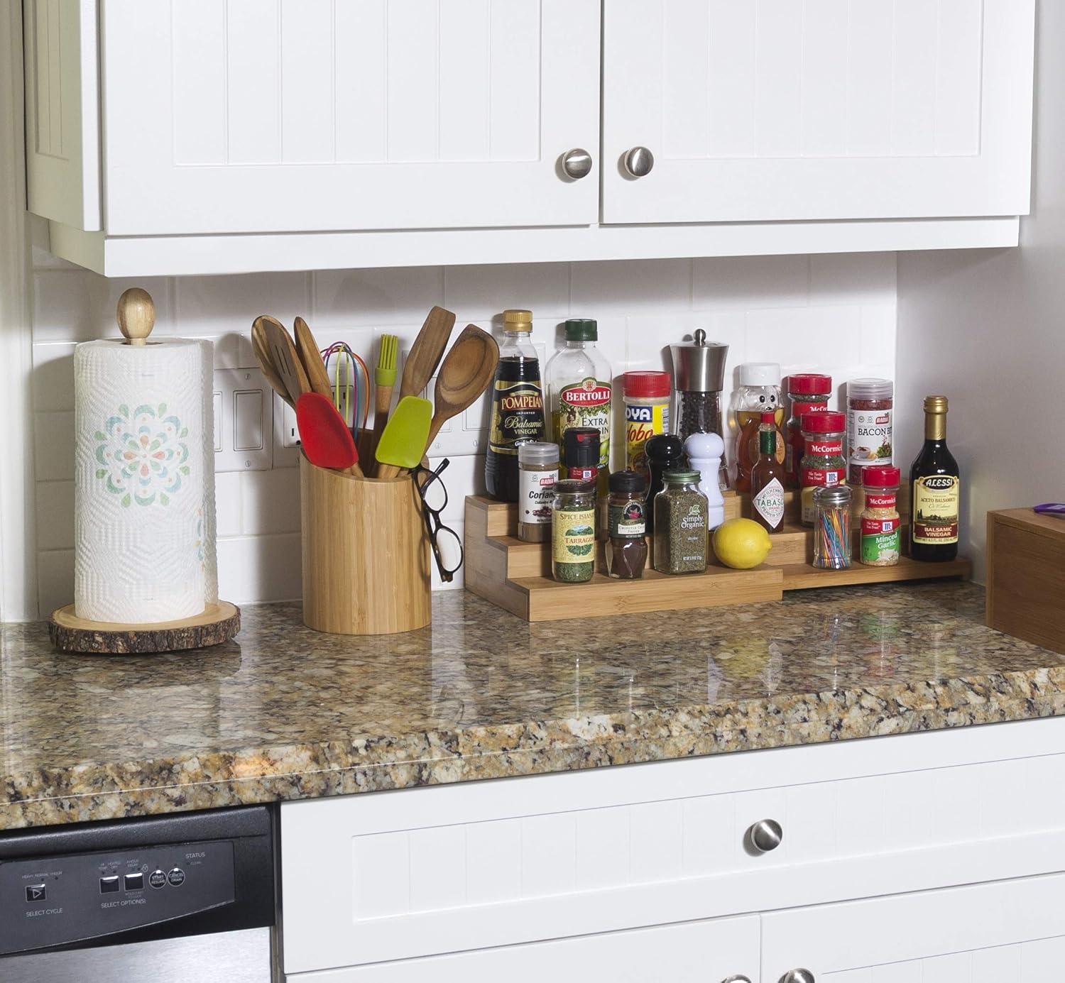 Freestanding Bamboo Spice Rack with Adjustable Racks