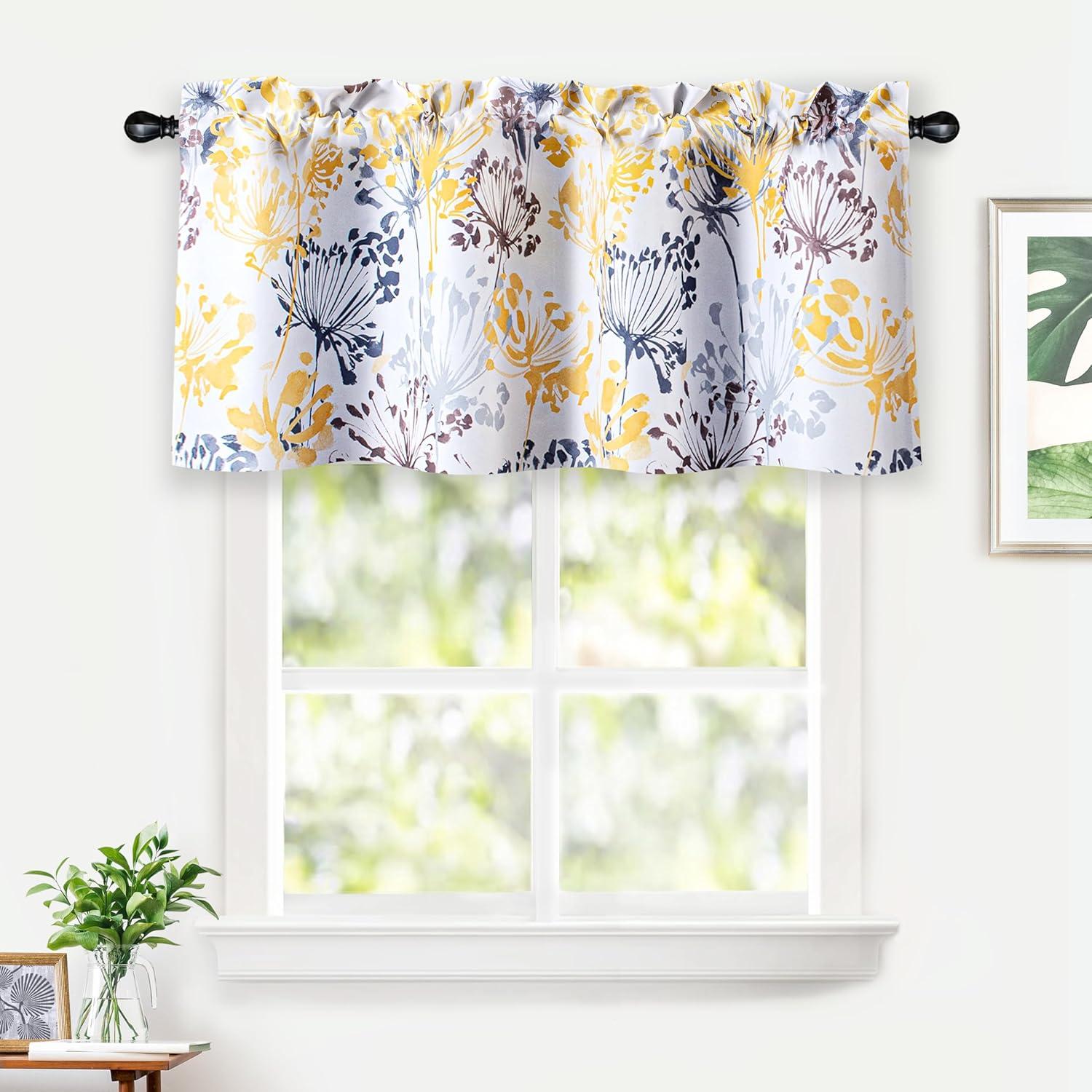 Acacia Floral Yellow and White Blackout Rod Pocket Valance