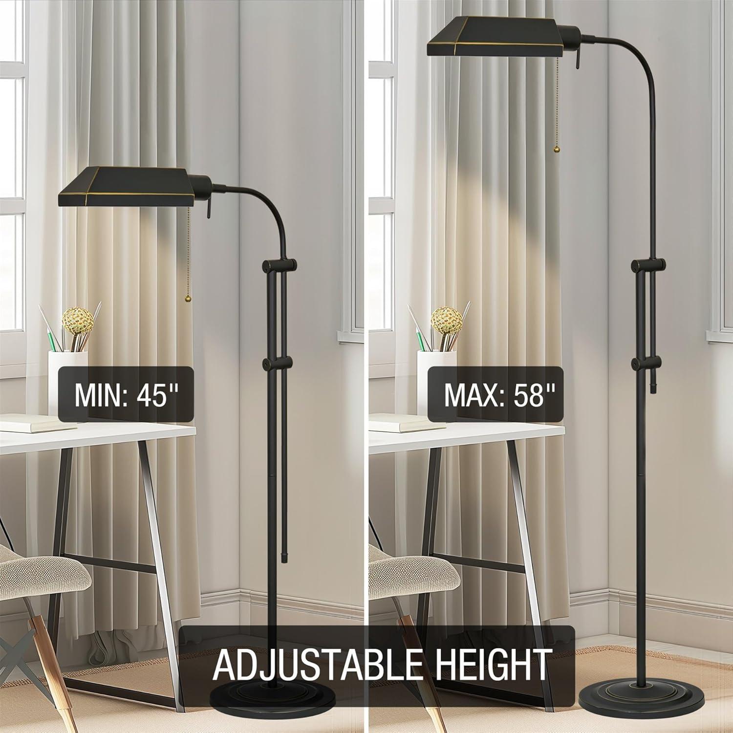 GOURE Prescott 58" Modern Industrial Adjustable Standing Pharmacy Floor Lamp, Dark Bronze Finish, Includes 6W LED Bulb (60W eq.) Energy Efficient, Eco-Friendly, Pivot Head for Hobby/Precise Task