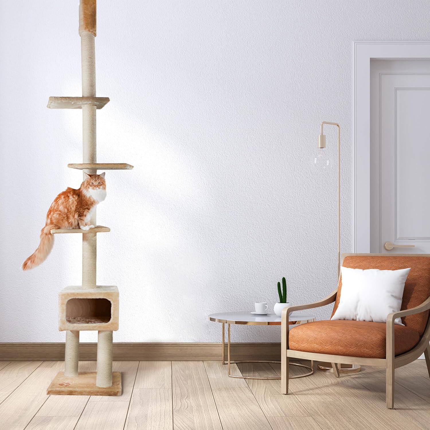 TRIXIE Santander Plush & Sisal Adjustable 96"-108" Cat Tower with Scratching Posts, Condo