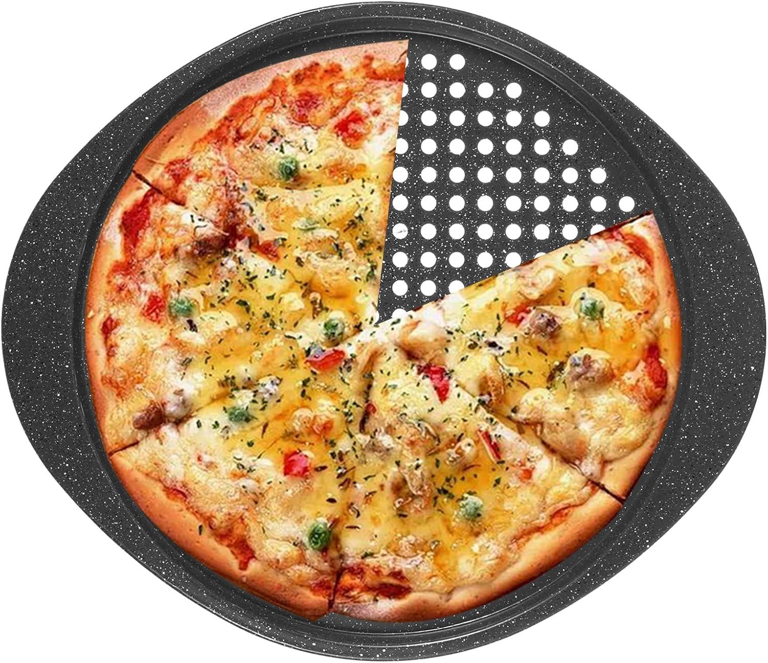 Pizza Pan for Oven – Pizza Pans with Holes, Walooza Round Pizza Tray for Oven, Perforated Carbon Steel Pizza Pan, 1 PCS