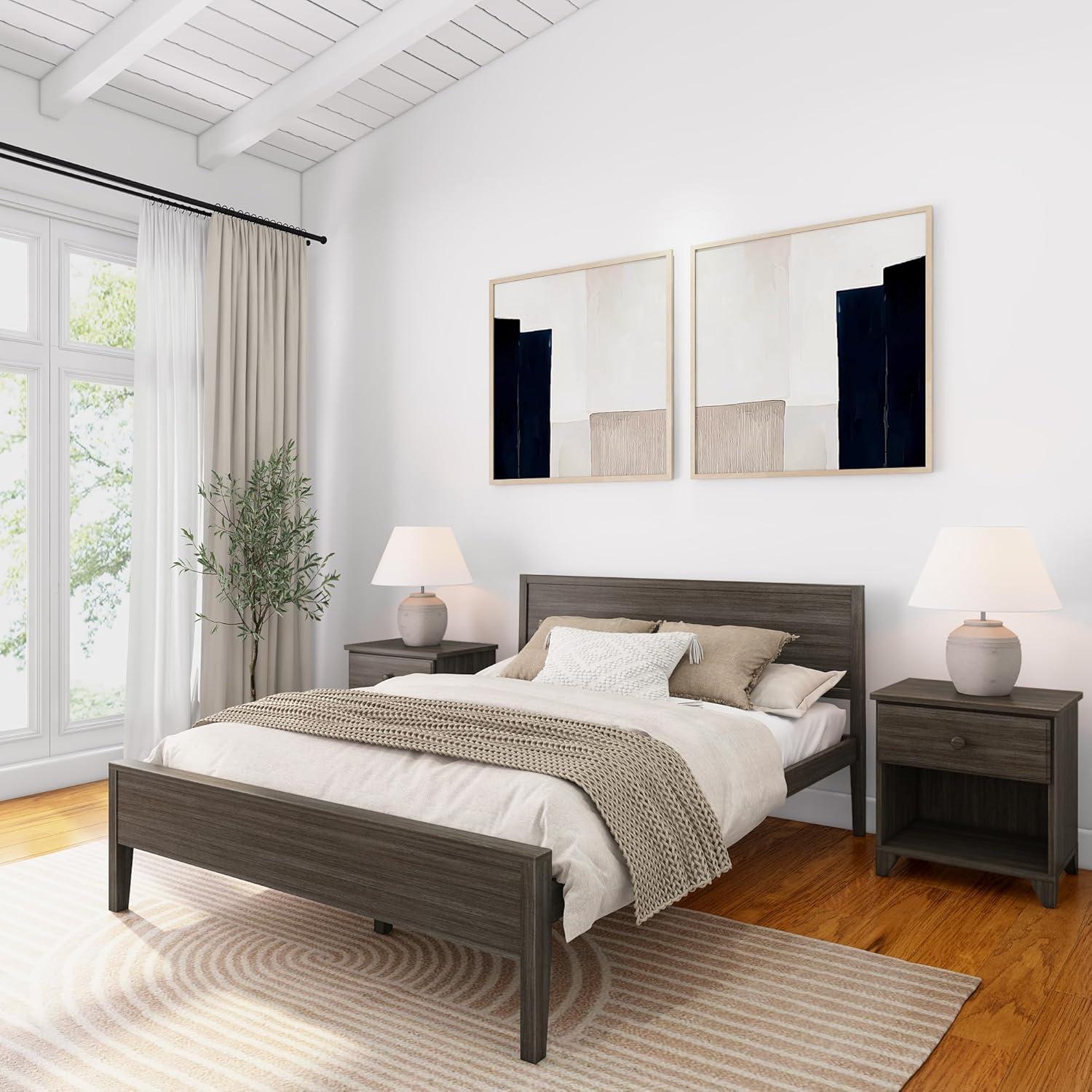 Plank+Beam Solid Wood Queen Bed Frame with Headboard, Modern Platform Bed for Adults