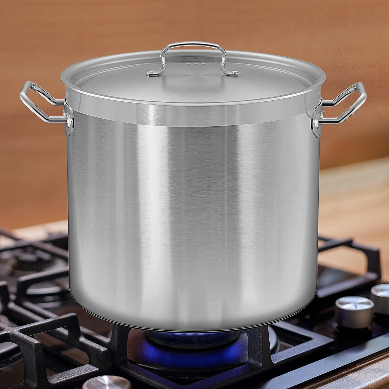 Nutrichef Stainless Steel Cookware Stockpot, 30 Quart Heavy Duty Induction Soup Pot With Stainless Steel Lid And Strong Riveted Handles