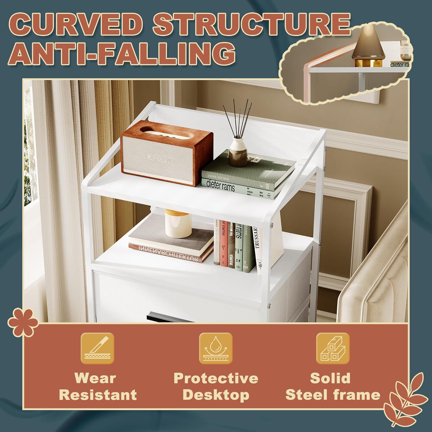 Nightstand Drawer Dresser, Vertical Side Table with Fabric Drawers 3-drawer