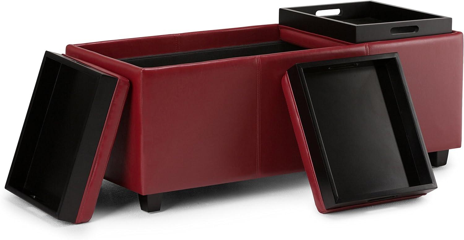 Radicchio Red Avalon Faux Leather Storage Ottoman with Tray