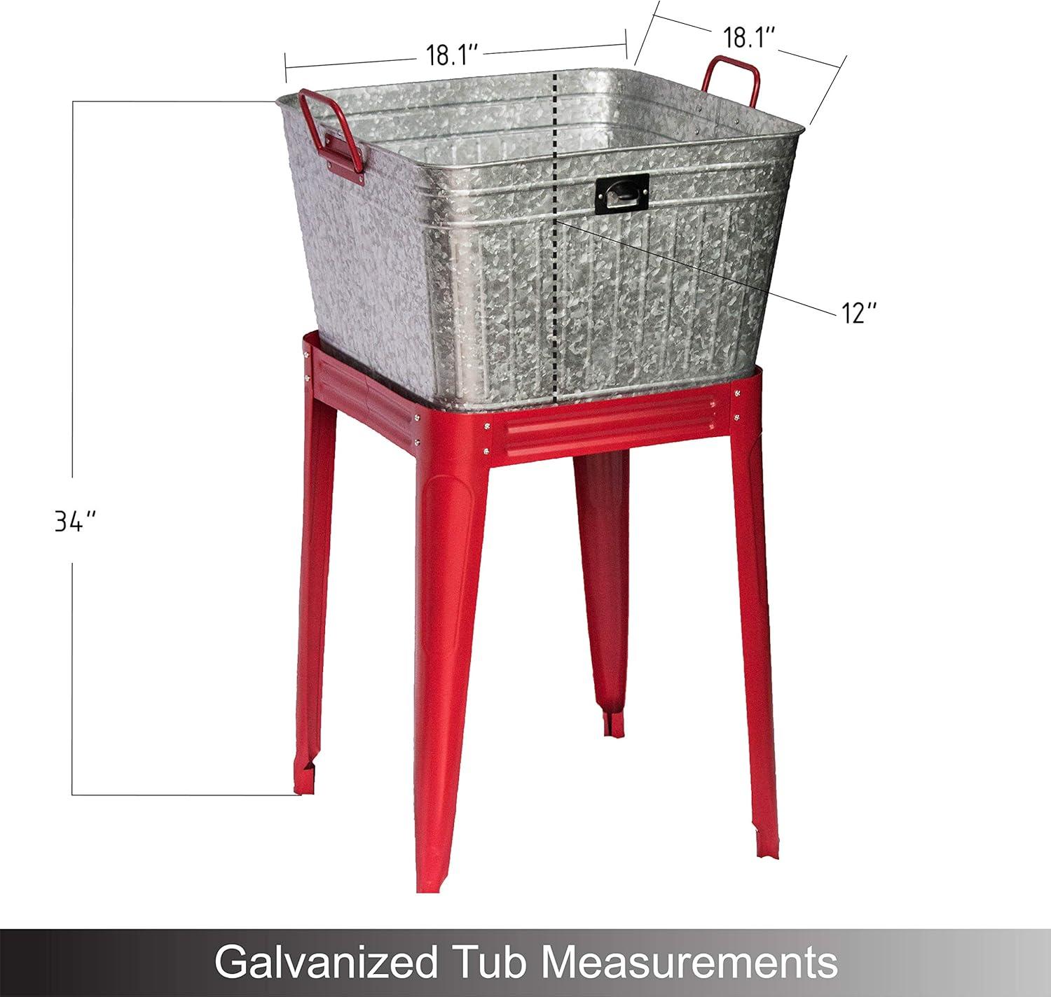 Backyard Expressions Galvanized Metal Beverage Tub Cooler, Planter, Wash bin - Rustic Grey/Silver