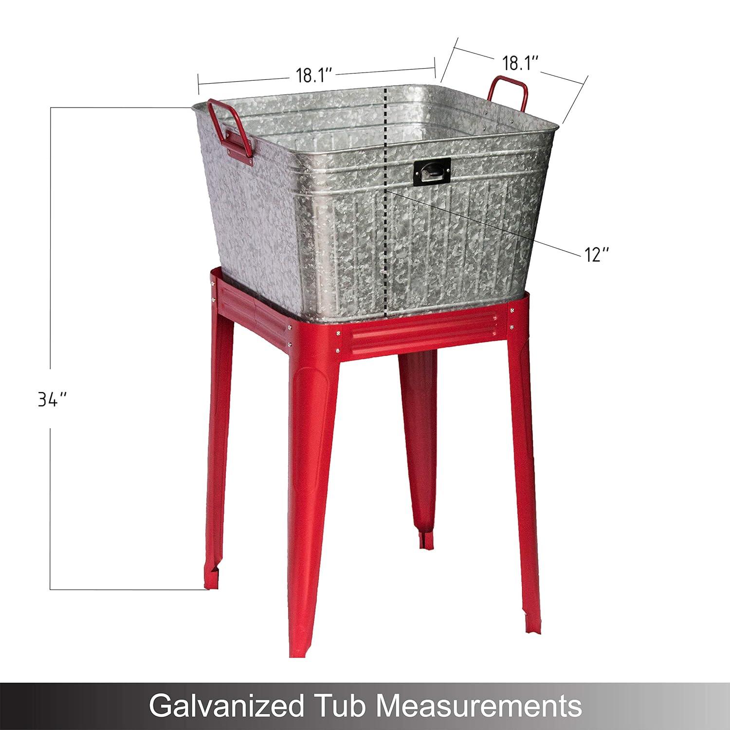 Backyard Expressions Galvanized Metal Beverage Tub Cooler, Planter, Wash bin - Rustic Grey/Silver