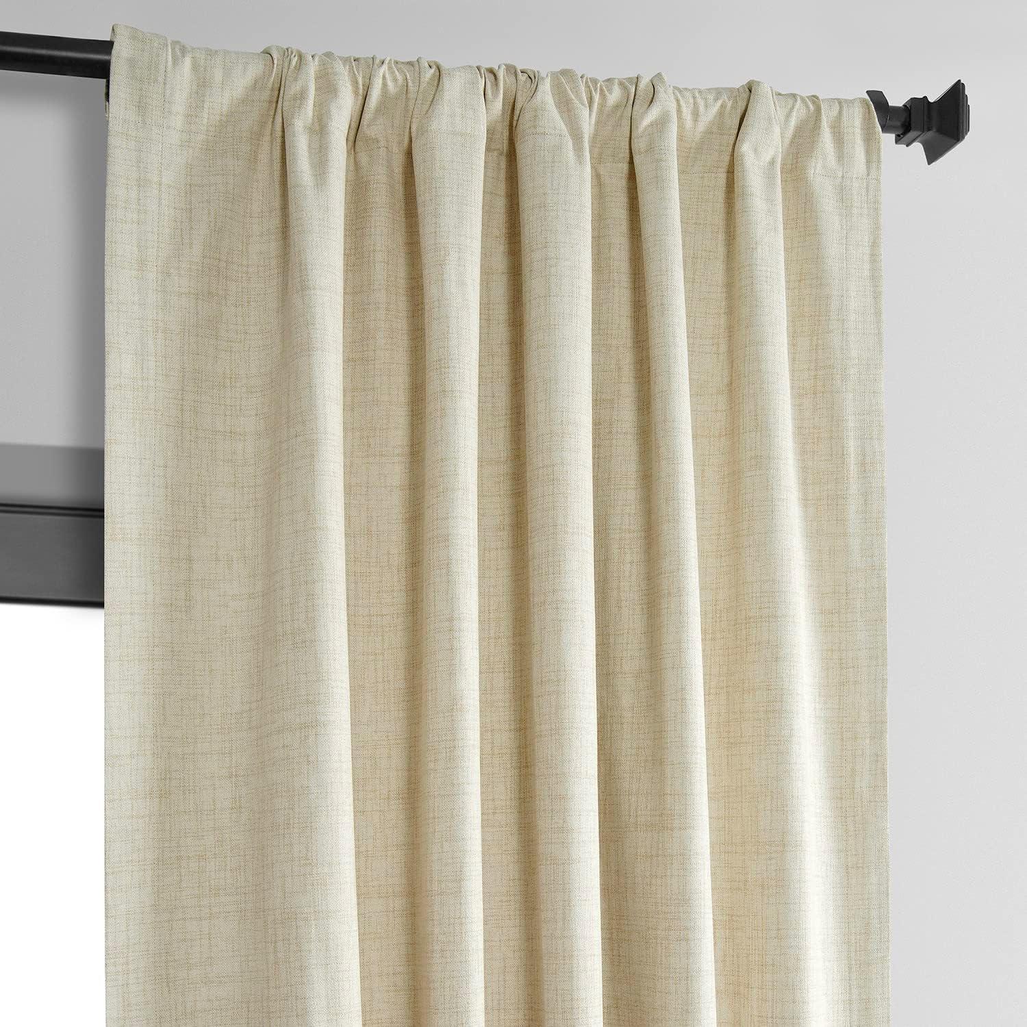 Natural Light Beige Vintage Thermal Cross Linen Weave Blackout Curtain (1 Panel), Natural Light Beige, 50W X 96L