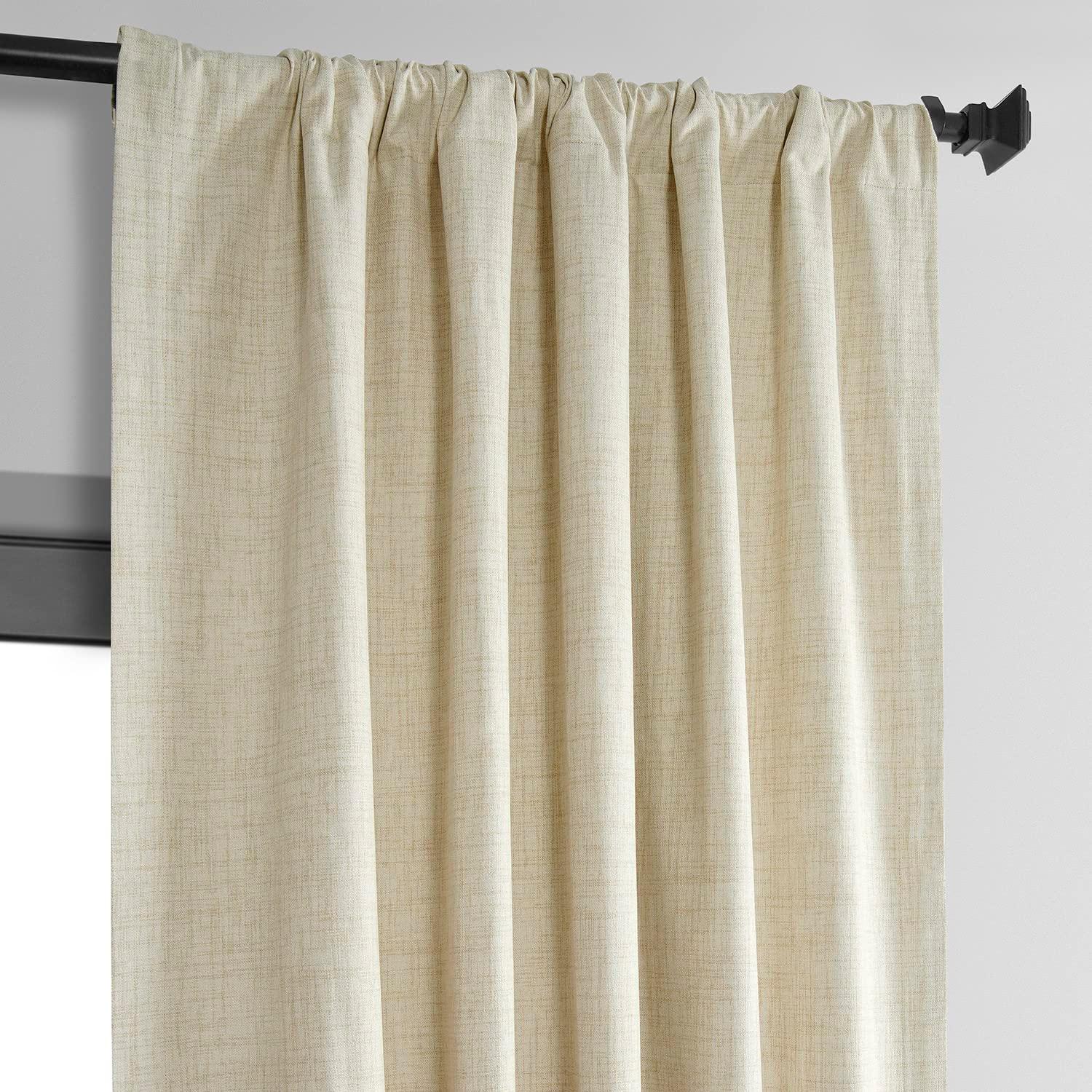 Natural Light Beige Vintage Thermal Cross Linen Weave Blackout Curtain (1 Panel), Natural Light Beige, 50W X 108L