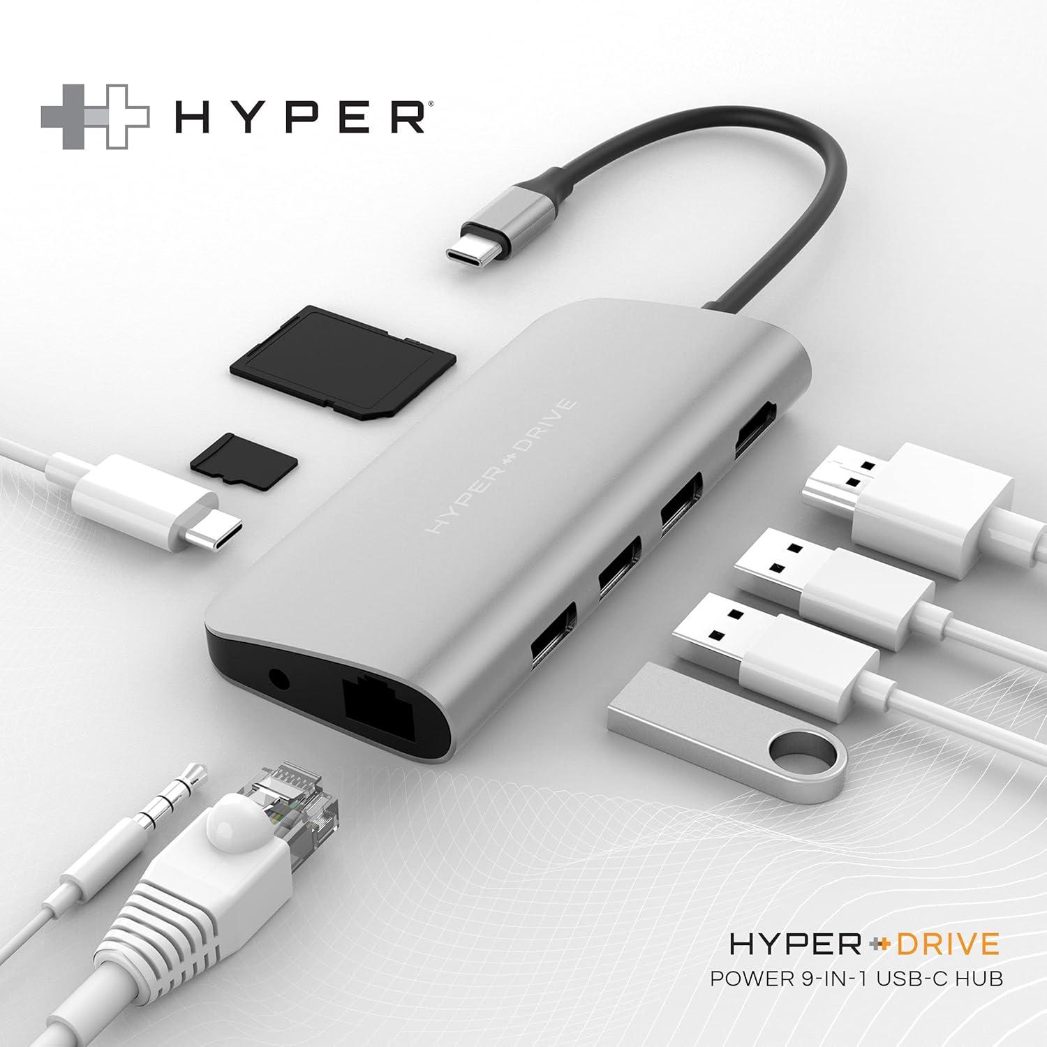 Compact 9-in-1 HyperSpace Gray USB C Hub with 4K HDMI and Ethernet