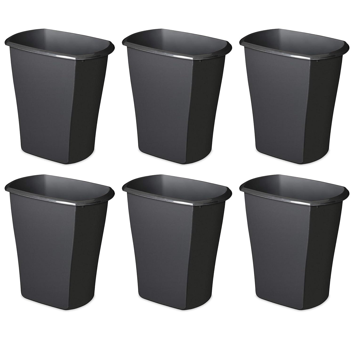 Sterilite Rectangular Wastebasket Open Top Trash Bin, 6 Pack