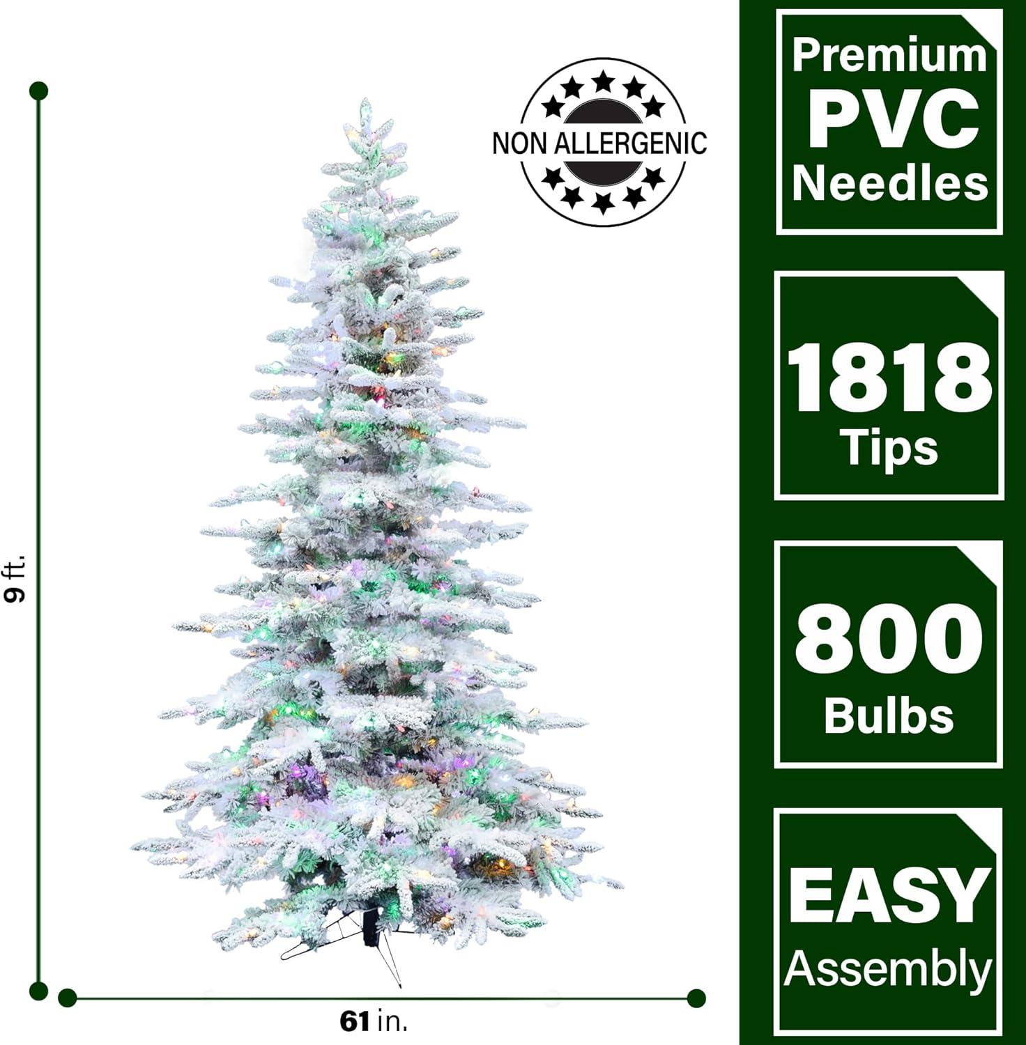 Fraser Hill Farm Prelit LED Multicolor Flocked Mountain Pine 9-ft. Christmas Tree, FFMP090-6SN