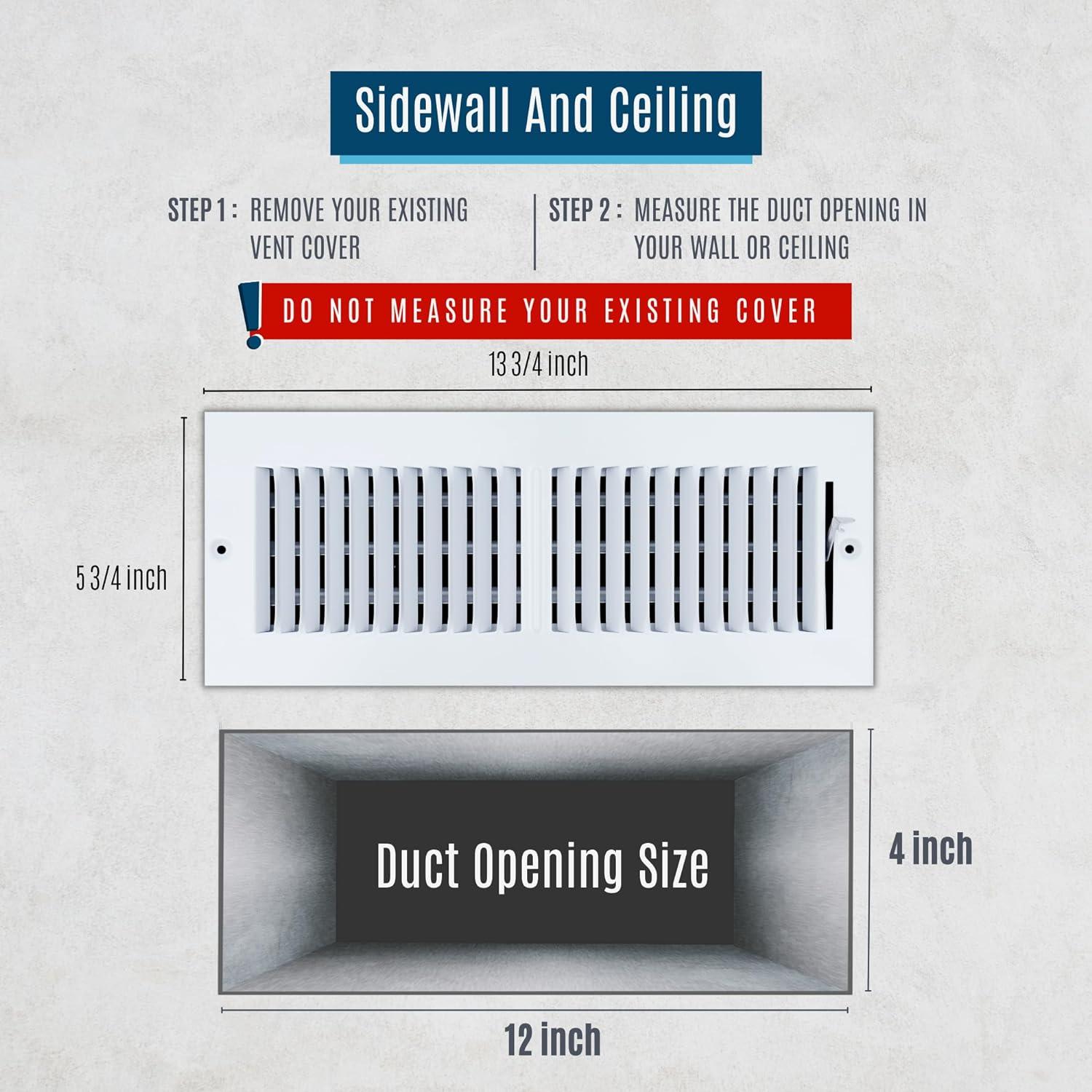 White Steel 12x4 Duct Opening 2-Way Air Supply Diffuser