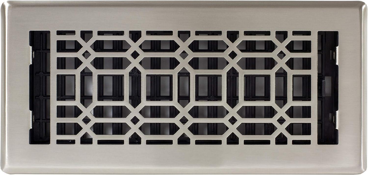 Nickel Plated Rectangular Floor Register with Gothic Design