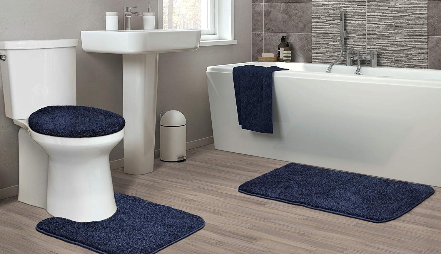 Gramercy 3pc Washable Bathroom Rug Set Navy - Garland Rug: Non-Skid, Tufted, Polypropylene Bath Mats Set