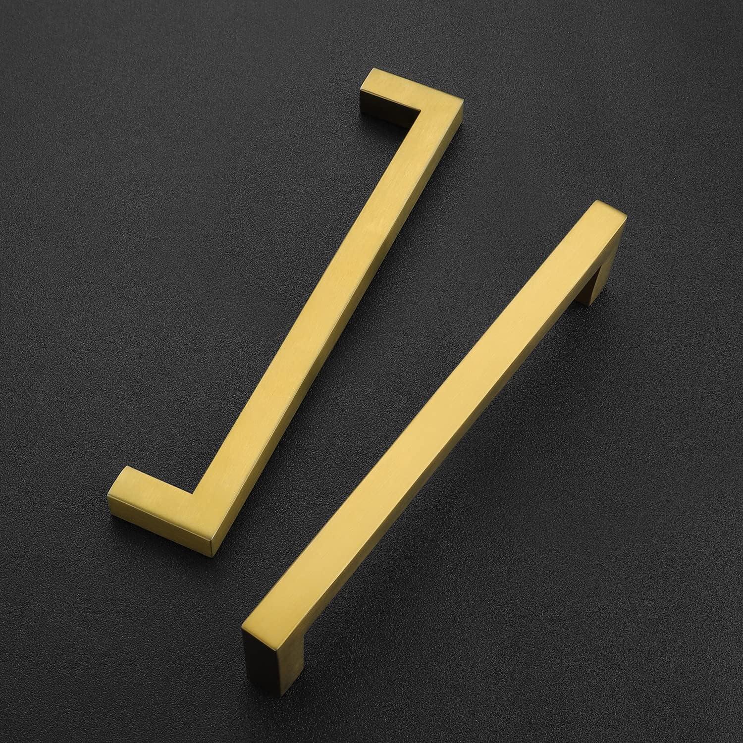 Goldenwarm 10 Pack Gold Cabinet Furniture Pulls Kitchen Hardware Square Door Handles 6-1/4 Inch Hole Centers