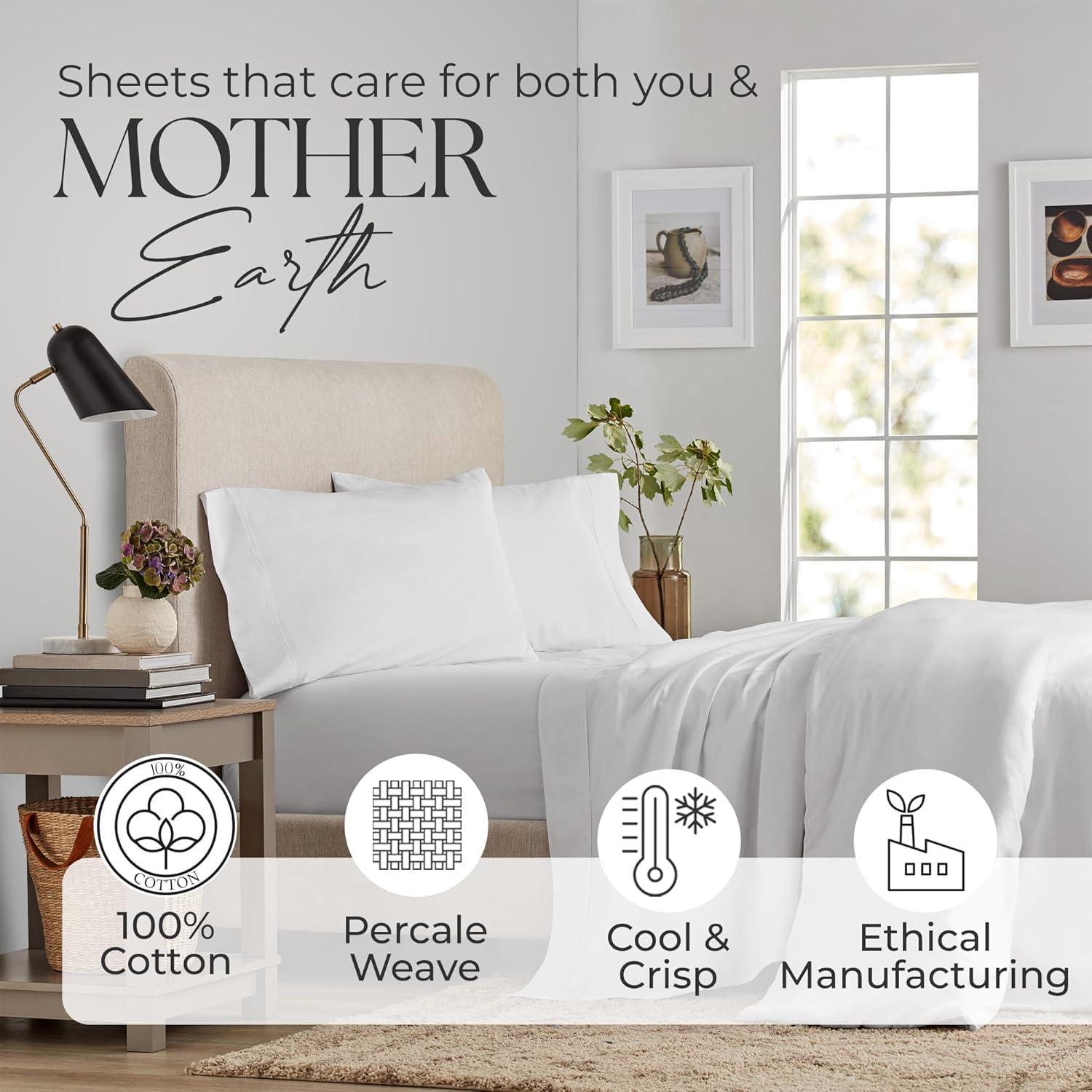 King 400 Thread Count Wrinkle Free Cotton Sheet Set Light Blue - Purity Home: Sateen Weave, OEKO-TEX Certified, Deep Pocket