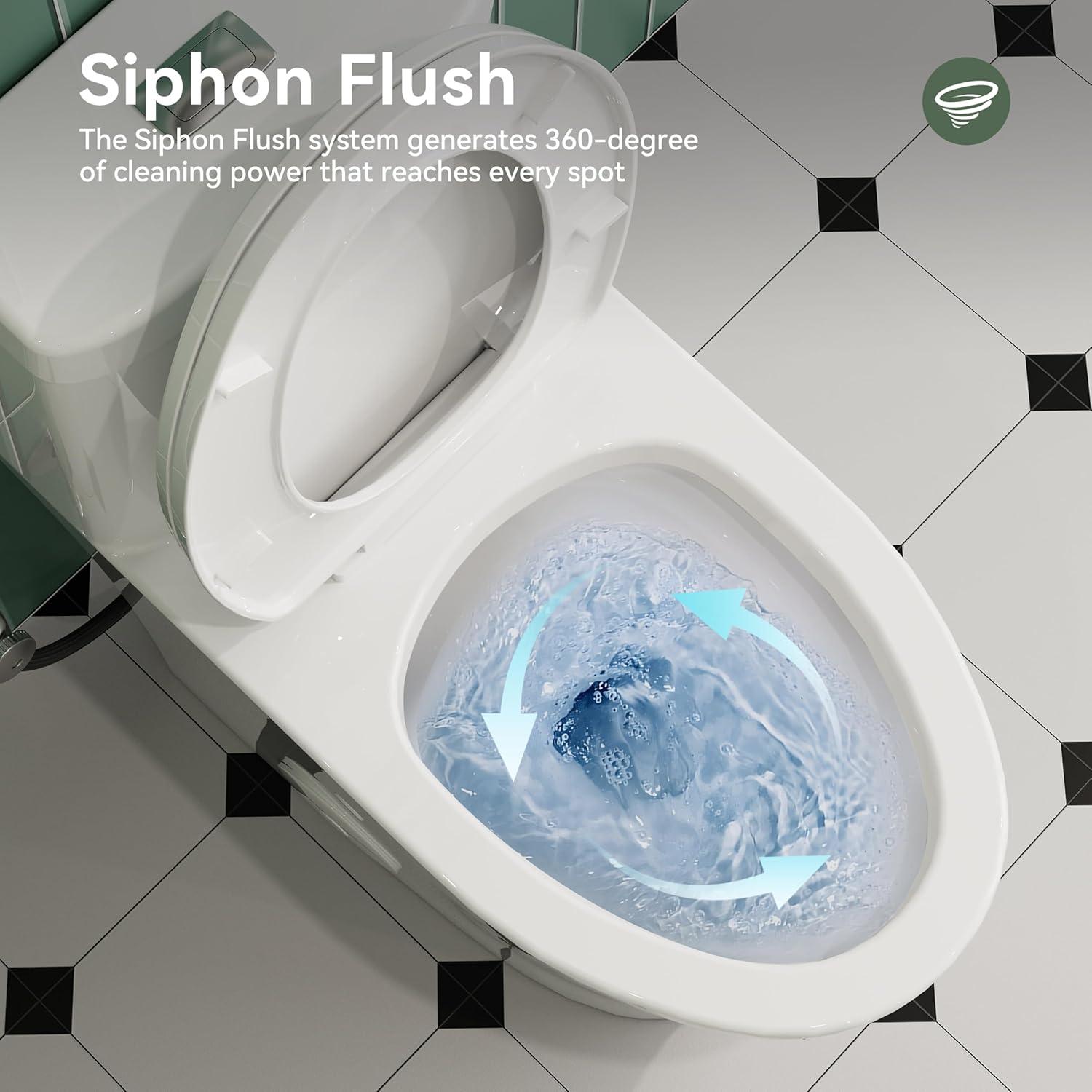 Elongated One-Piece Toilet, 17" ADA Comfortable Chair Seat Height, 0.8/1.26 GPF Dual Flush Toilet with Square Button, MAP 1000g, White Toilet Bowl