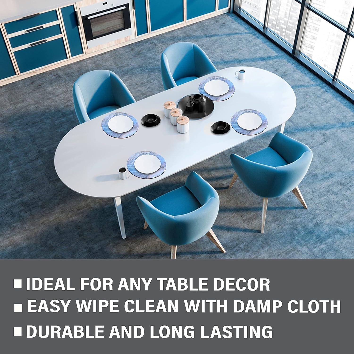 Dainty Home Placemats Dining Table Mat Table Decor Washable Non Slip Marble Round 15 X 15 Navy (Set of 8)