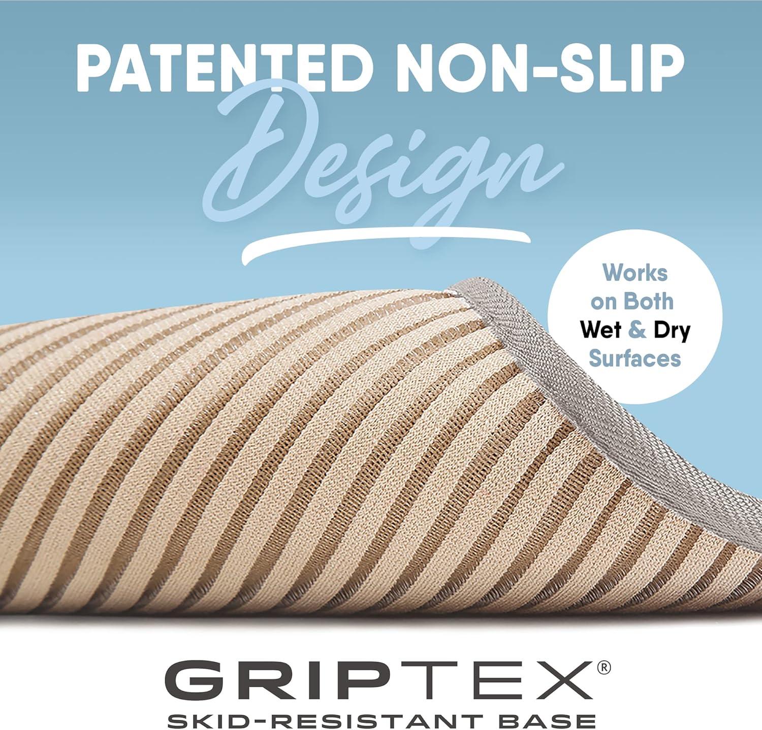 2pc 17"x24" and 21"x34" MICRODRY SoftLux Quilted Striped Memory Foam Bath Rug/Runner with Skid Resistant Base Light Gray