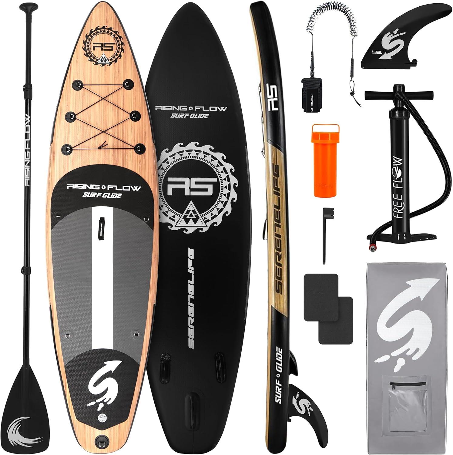SereneLife Serenelife Inflatable Stand Up Paddle Board (6 Inches Thick) With Premium SUP Accessories & Carry Bag | Wide Stance, Bottom Fin For Paddling, Surf Control, Non-Slip Deck | Youth & Adult Standing Boat SLSUPB754