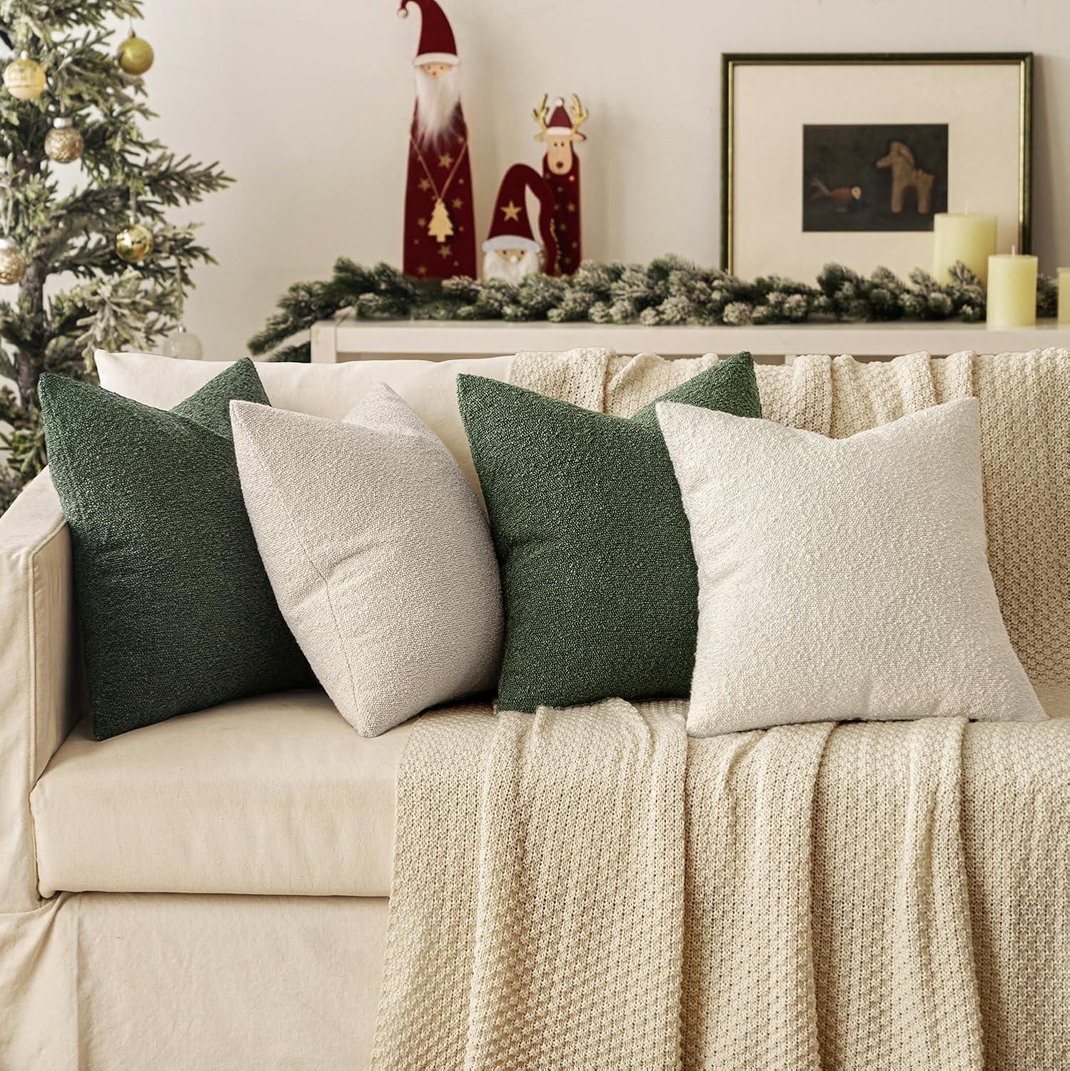 Boucle Decorative Throw Pillow Covers for Couch Set of 2, 18x18 inches, Beige