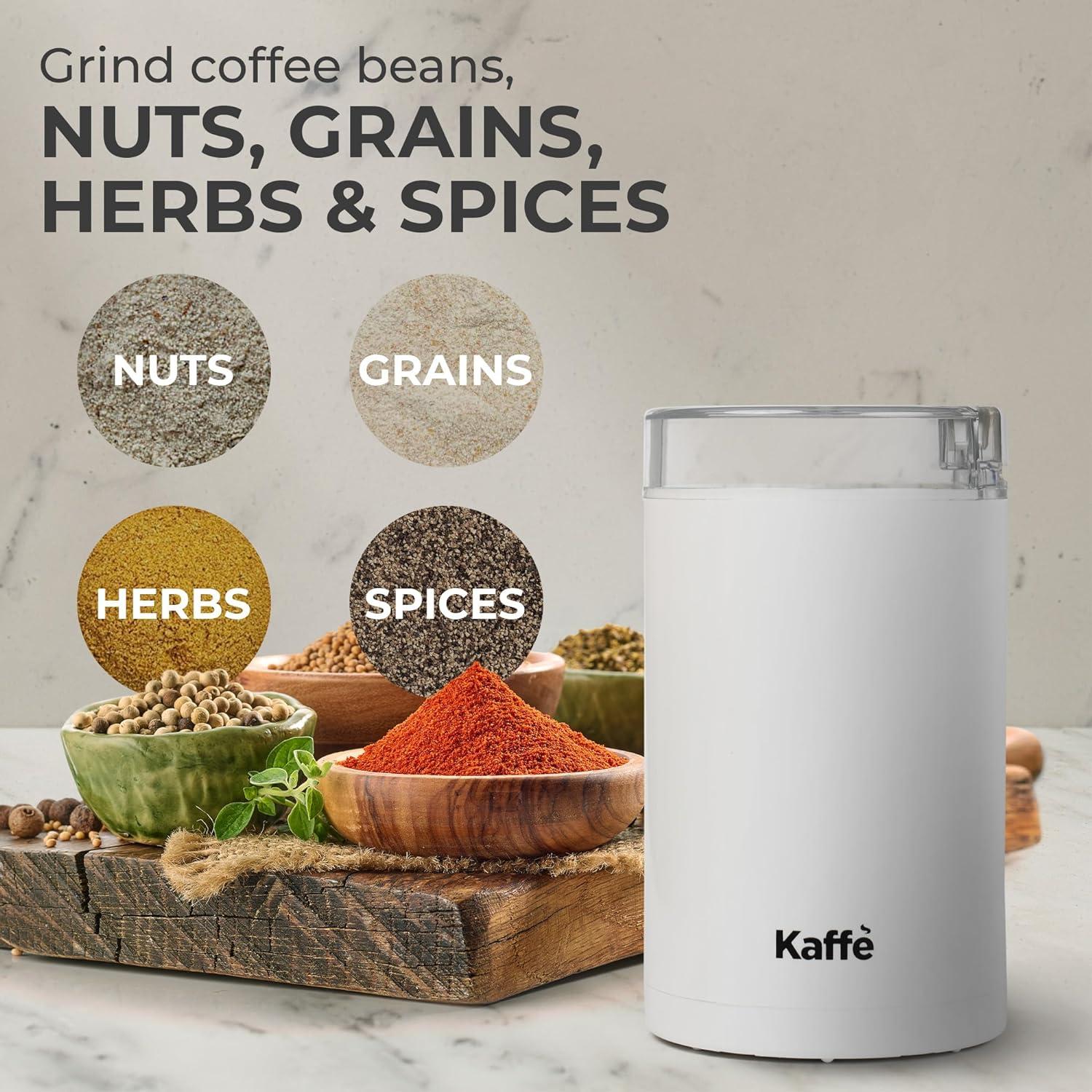 Kaffe Coffee Grinder Electric (3.5oz/14 Cup) , Best Coffee Grinders Reduced Price w Free Cleaning Brush, White