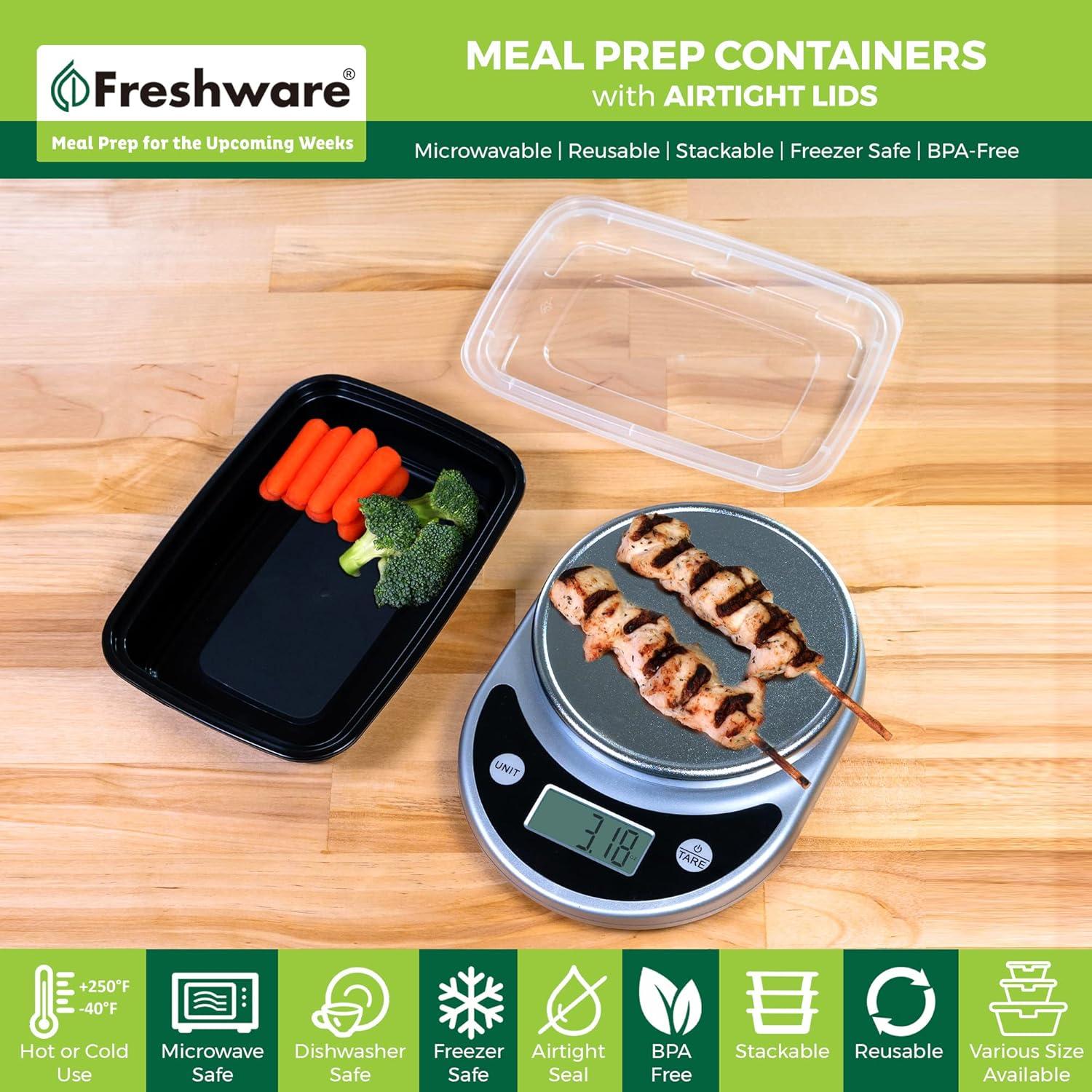 Freshware Meal Prep Containers [50 Pack] 1 Compartment Food Storage Containers with Lids, Bento Box, BPA Free, Stackable, Microwave/Dishwasher/Freezer Safe (16 oz) 1-Compartment, 50-Pack, 16 ounce