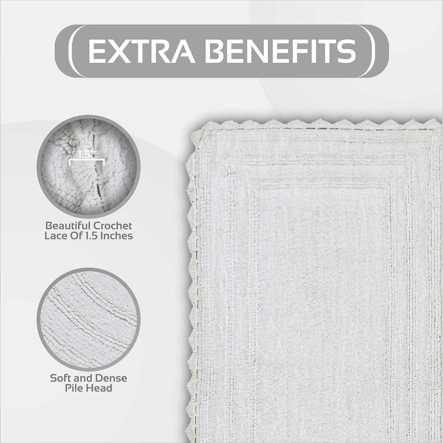 Better Trends Lilly Crochet 100% Cotton Tufted Reversible Bath Rug 20" x 60" Runner - White