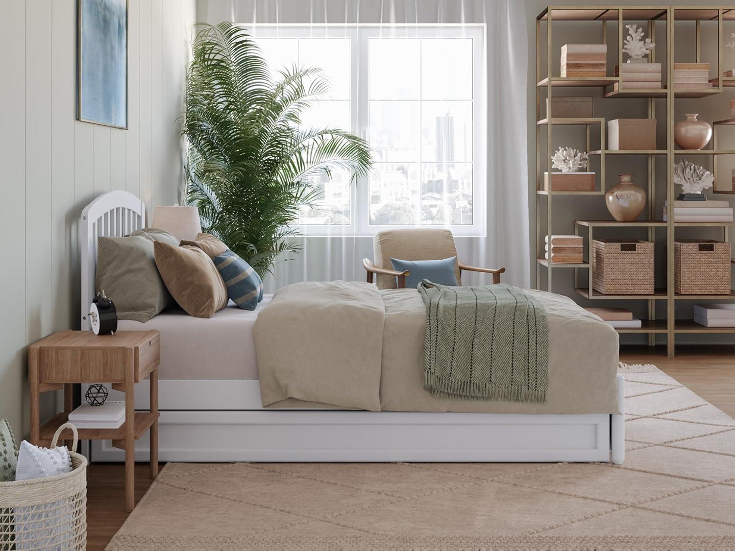 Lucia Twin XL Wood Platform Bed with Panel Footboard & Twin XL Trundle in White