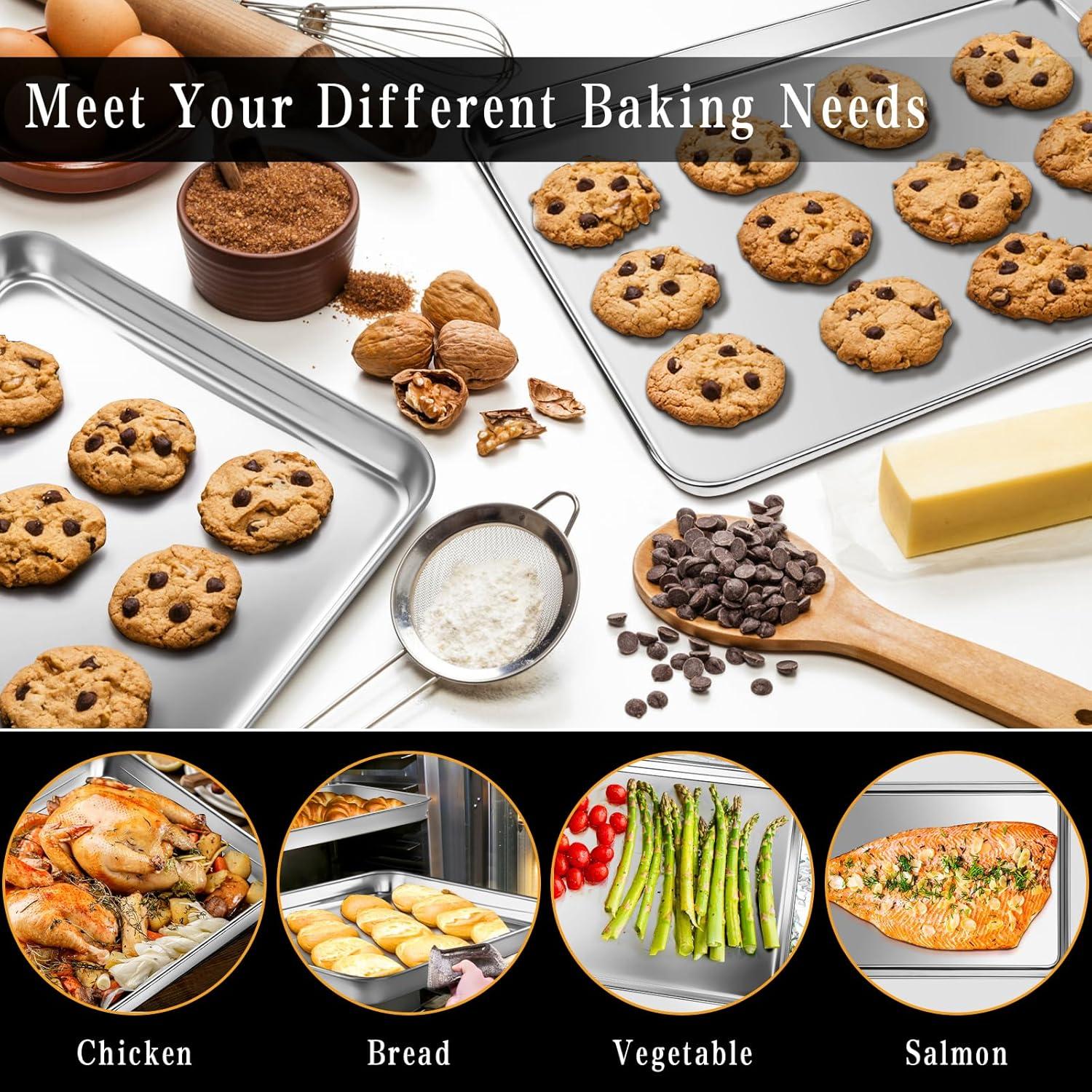 Stainless Steel Baking Sheet Set of 2, Yayun Cookie Sheet Metal Baking Pan Oven Tray, 10 x 8 x 1 Inch,Non Toxic & Heavy Duty, Rust Free & Mirror Finish, Easy Clean & Dishwasher Safe