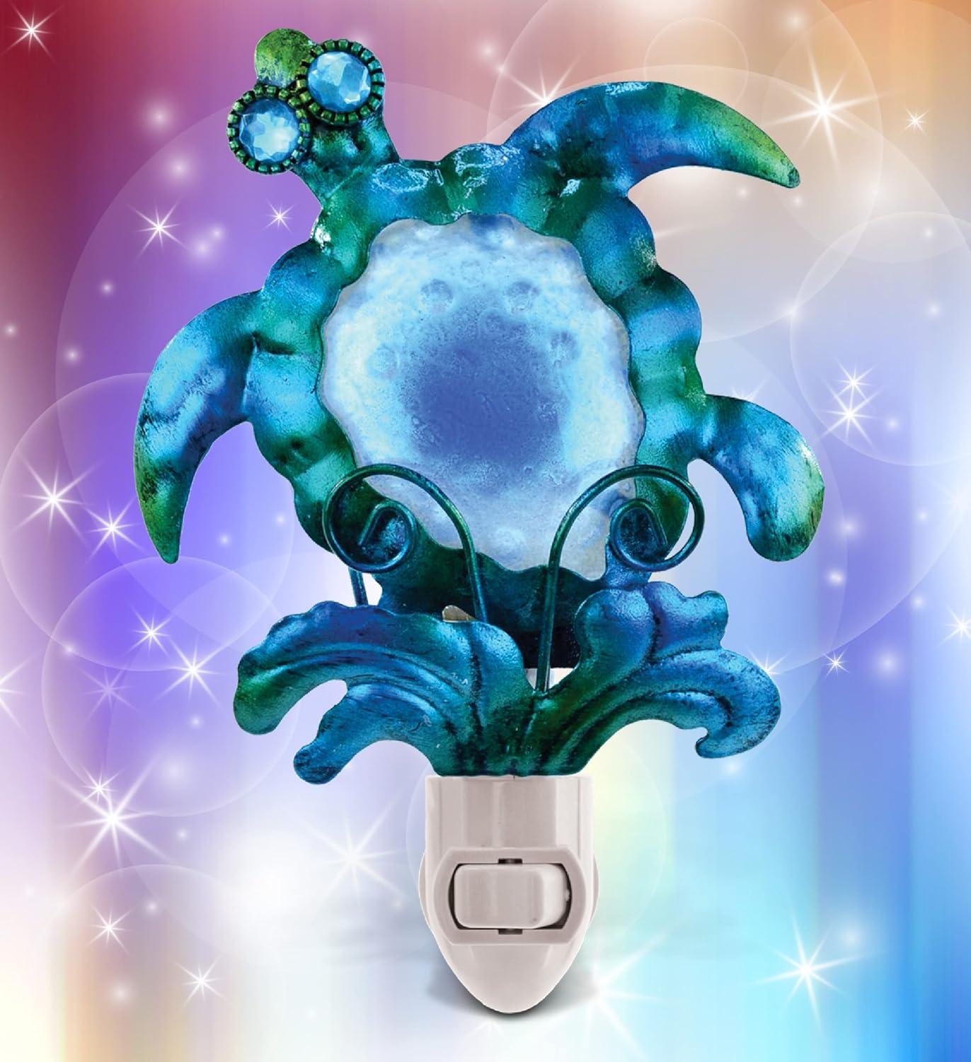 COTA Global Sea Turtle Night Light - Home Décor Wall Plug in Night Light with Switch, Unique Decorative Hand Made Metal & Glass Nightlight for Bathroom, Nursery, Hallway, Kitchen, Bedroom - 6.5 Inch