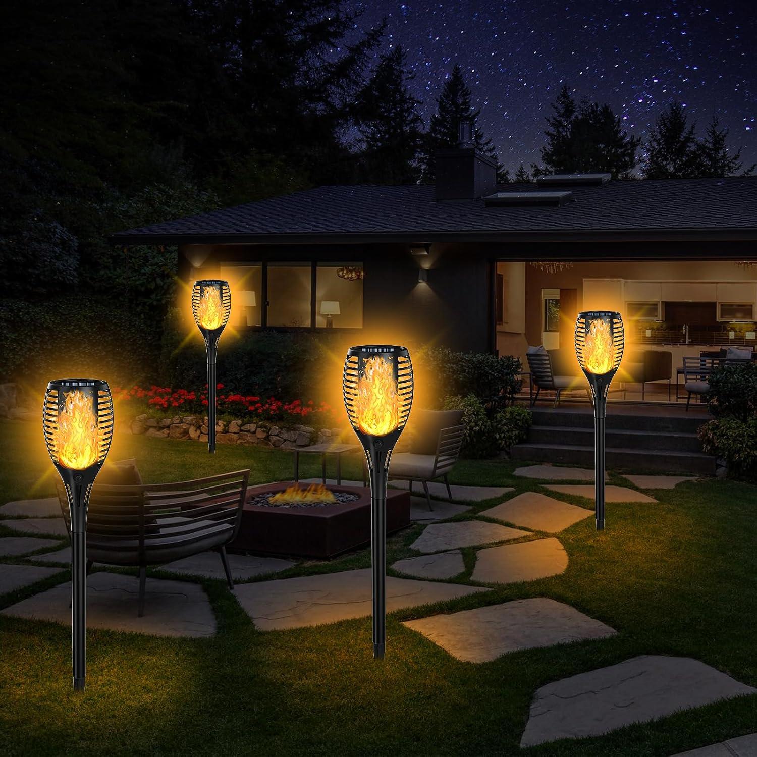 4 Pack Solar Lights Outdoor, Solar Torch Lights Outdoor Flickering Flame for Outdoor Decorations, Waterproof Garden Light Solar Powered , Torches Flame Light for Outside Yard Patio Lawn Garden Decor