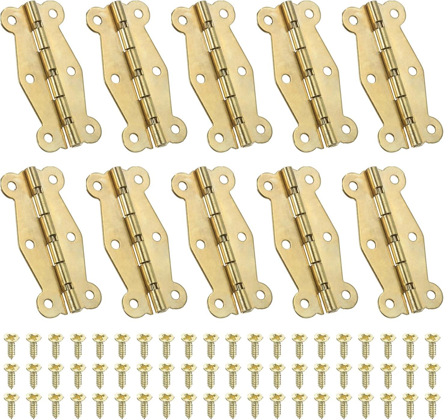 Uxcell Small Box Hinges 2 Inch, 10 Pack 180-Degree Butterfly Decorative Hinges Jewelry Box Hardware, Gold